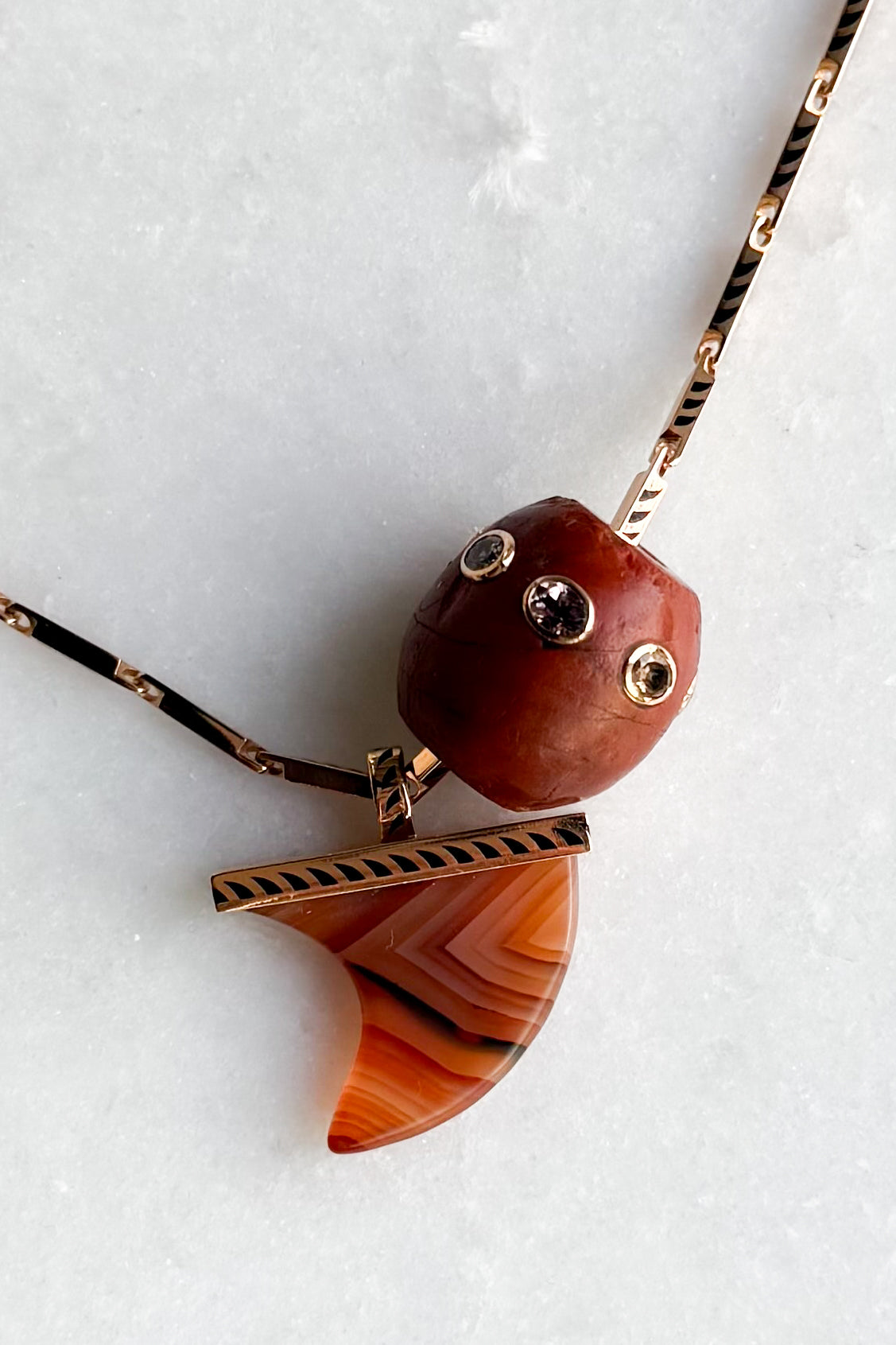 Round Agate Bead with Garnets