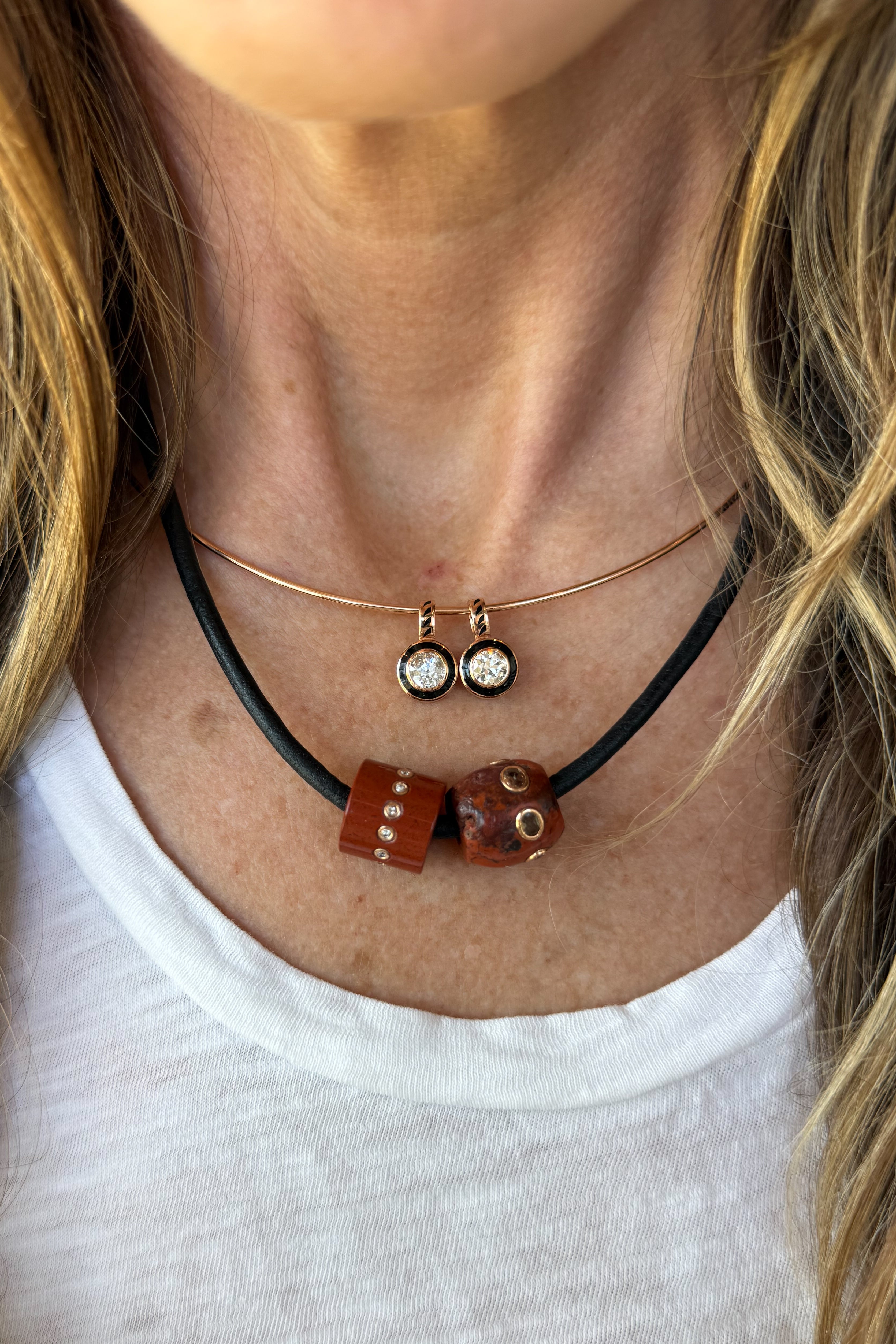Red Jasper with Diamonds Bead