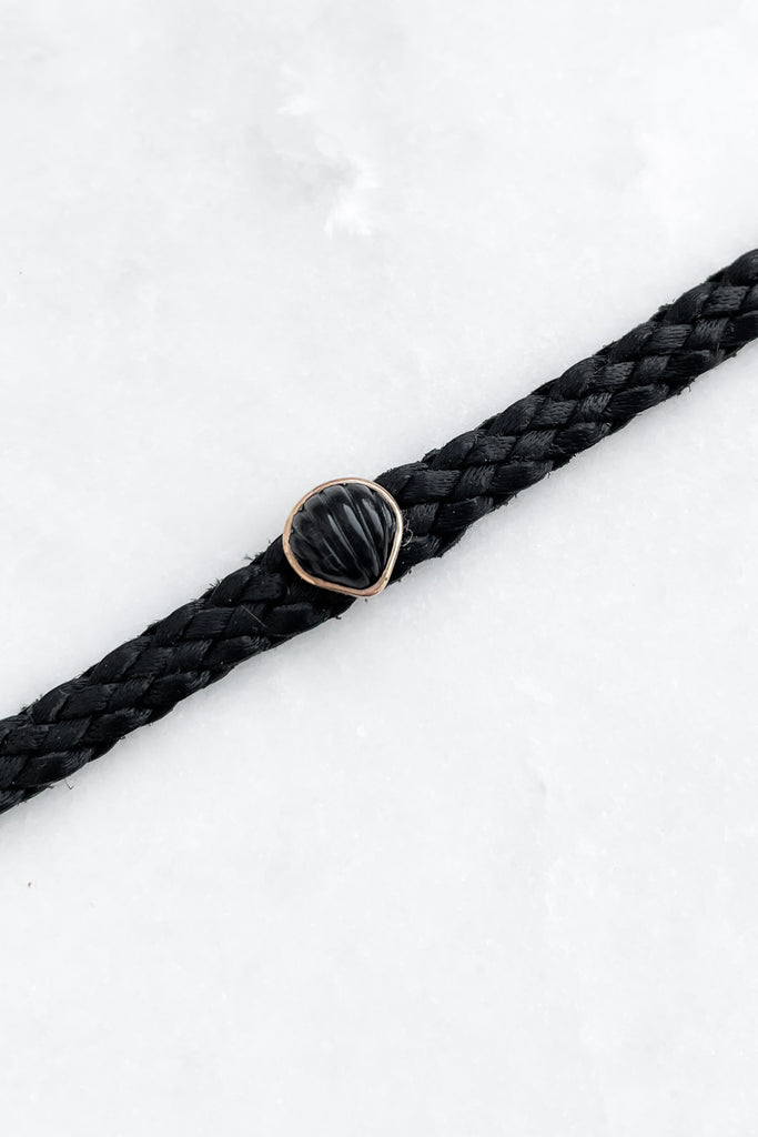 Petite Onyx Anadara on Black Leather Bracelet