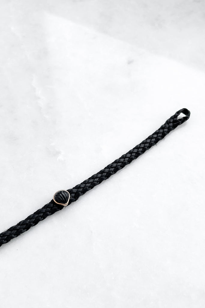 Petite Onyx Anadara on Black Leather Bracelet