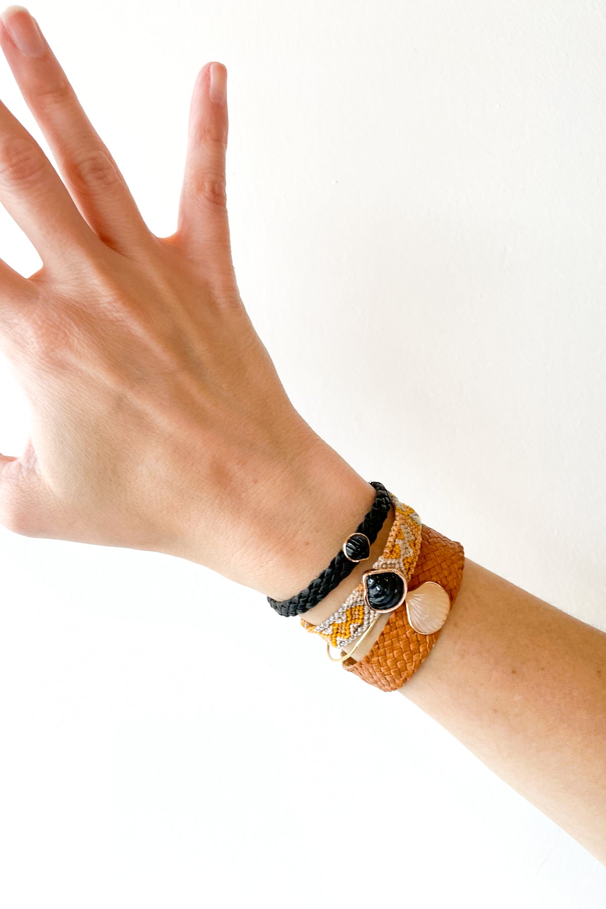 Petite Onyx Anadara on Black Leather Bracelet