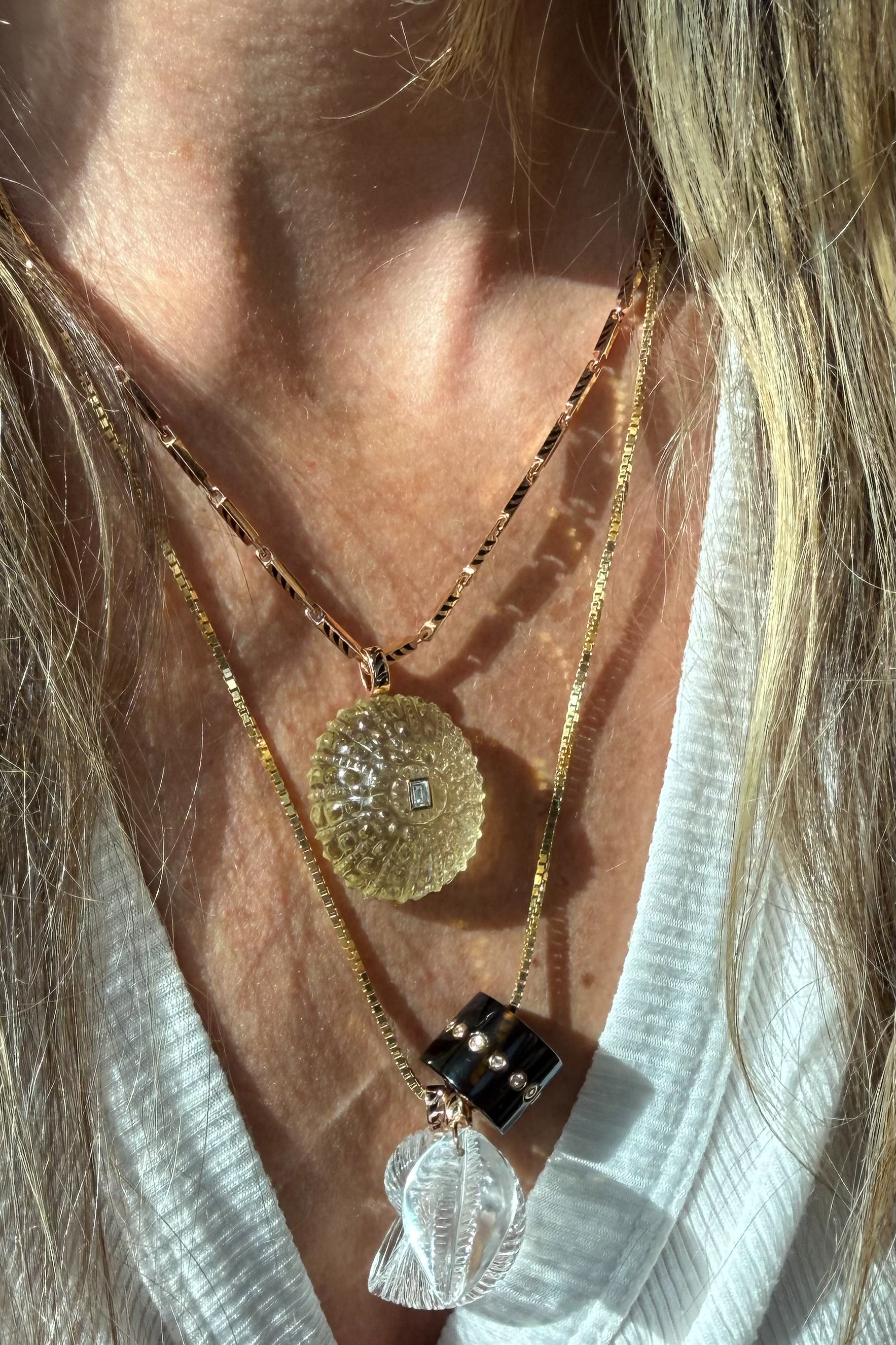 Lemon Quartz Sea Urchin with Diamond Charm