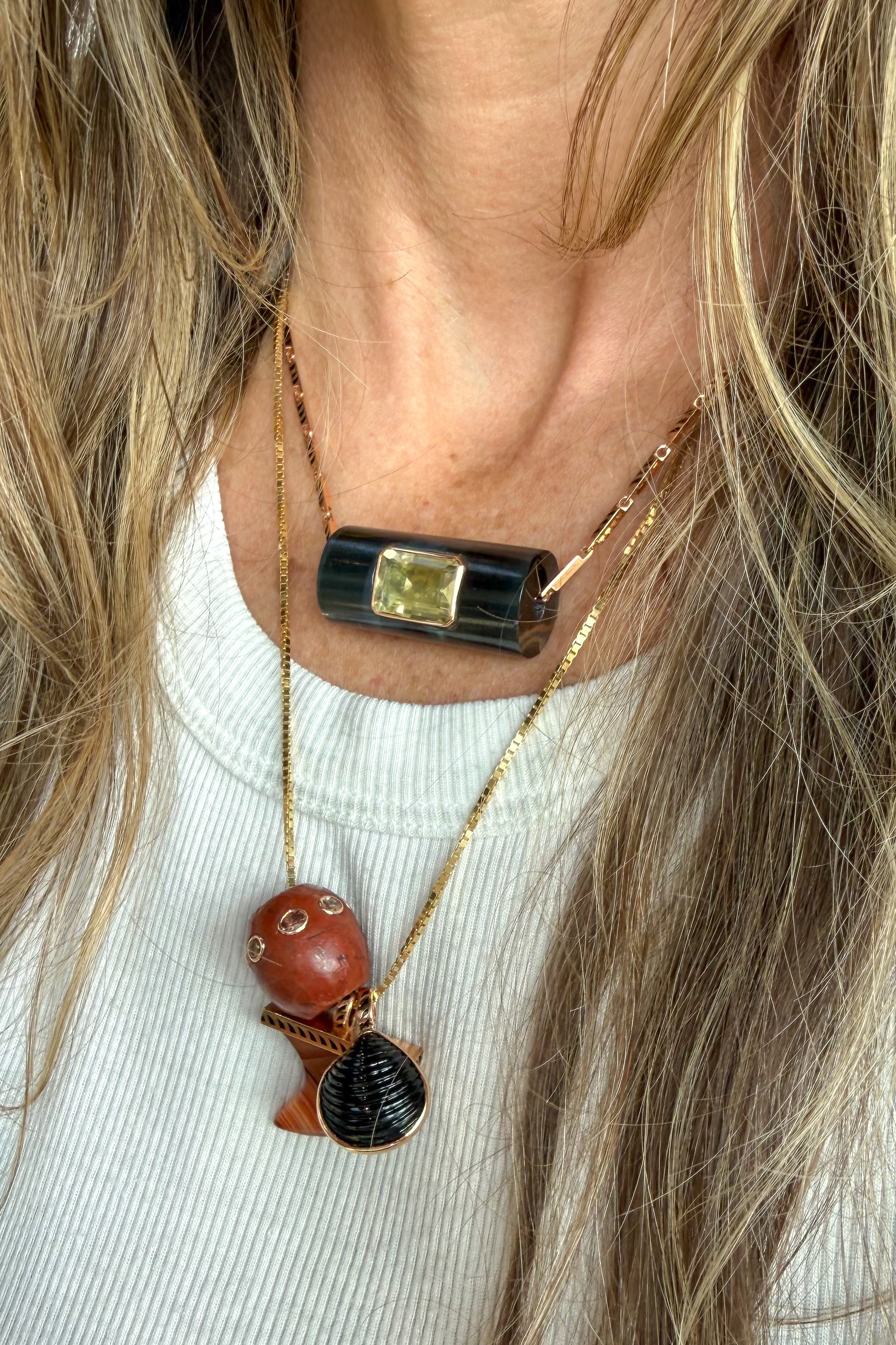 Round Agate Bead with Garnets