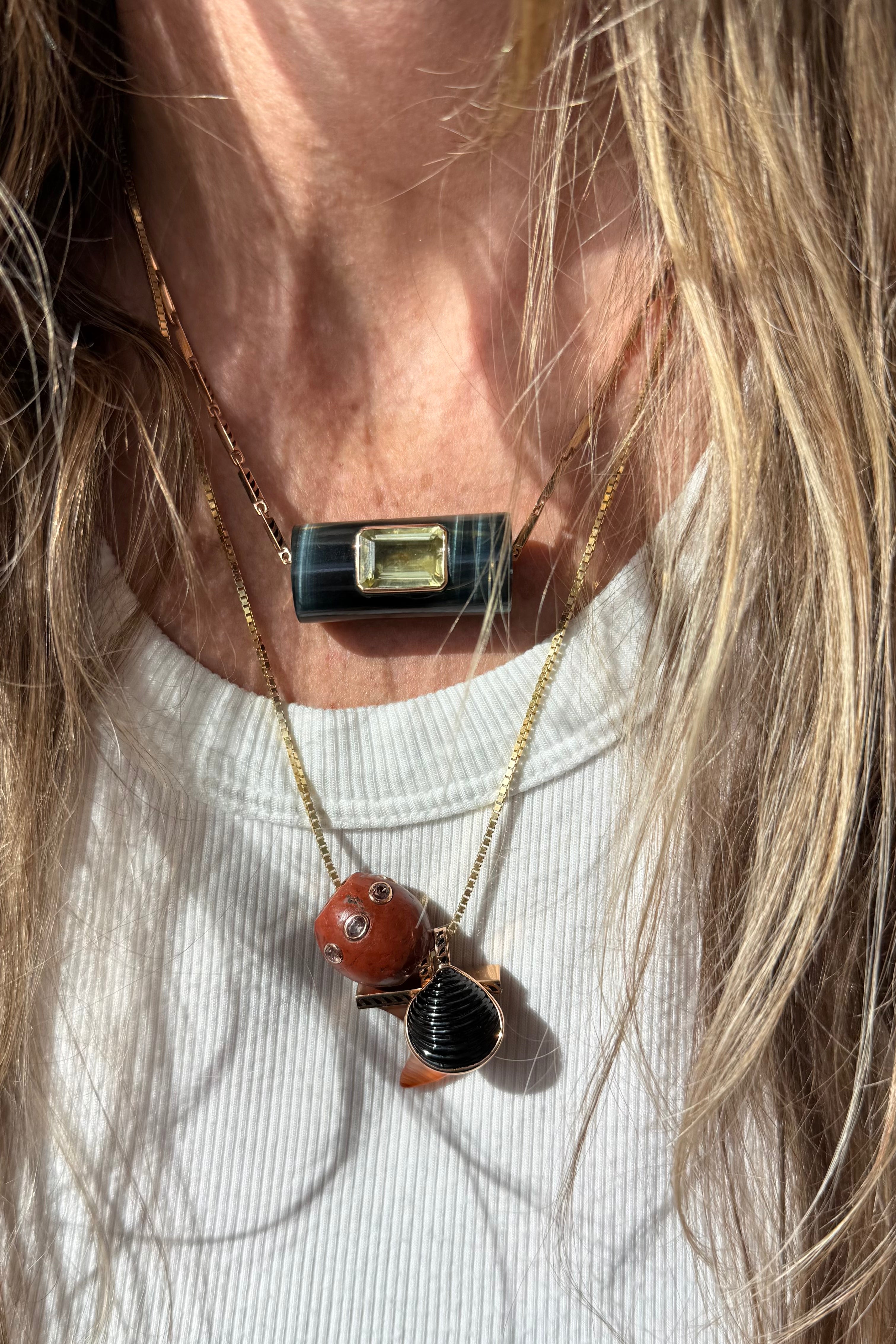 Round Agate Bead with Garnets