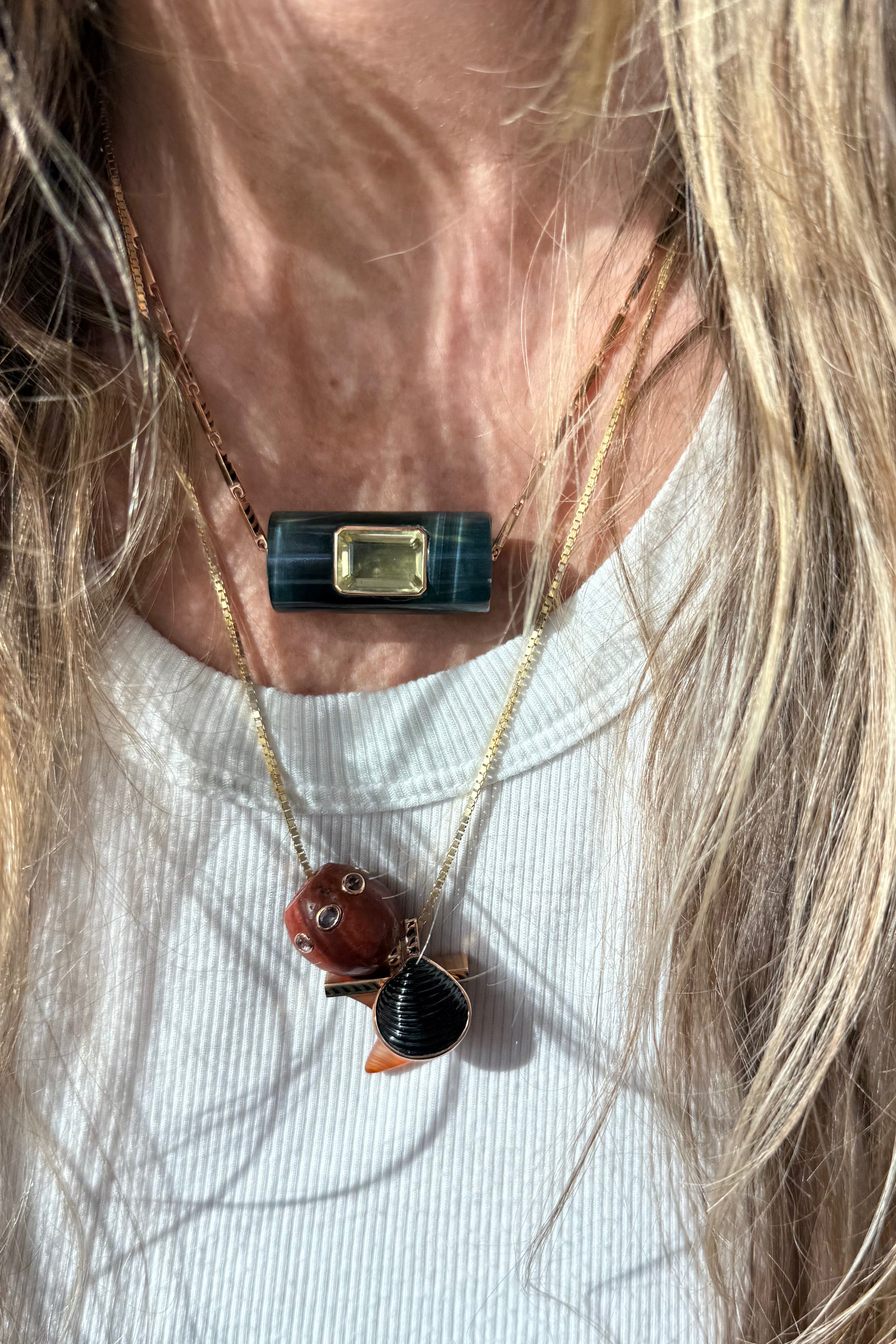 Blue Tiger Eye Long Bead with Lemon Quartz