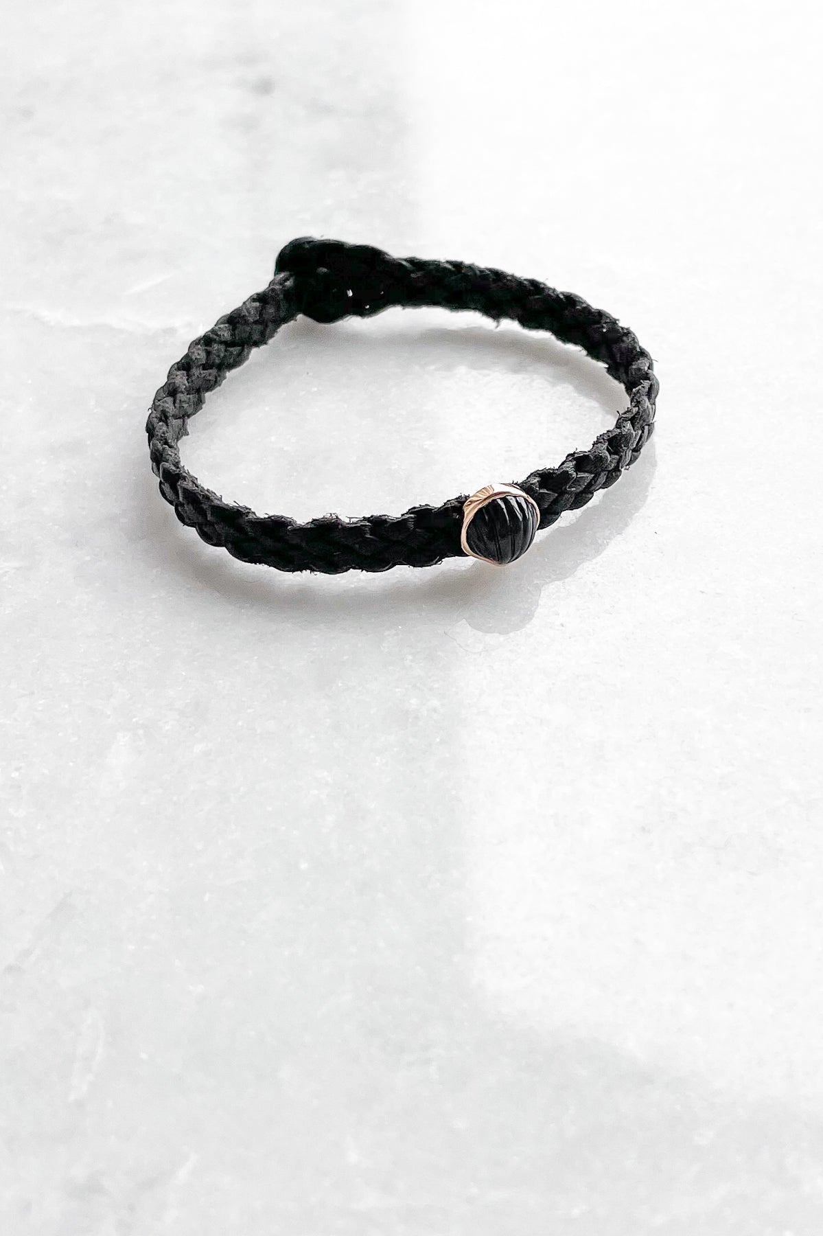 Petite Onyx Anadara on Black Leather Bracelet