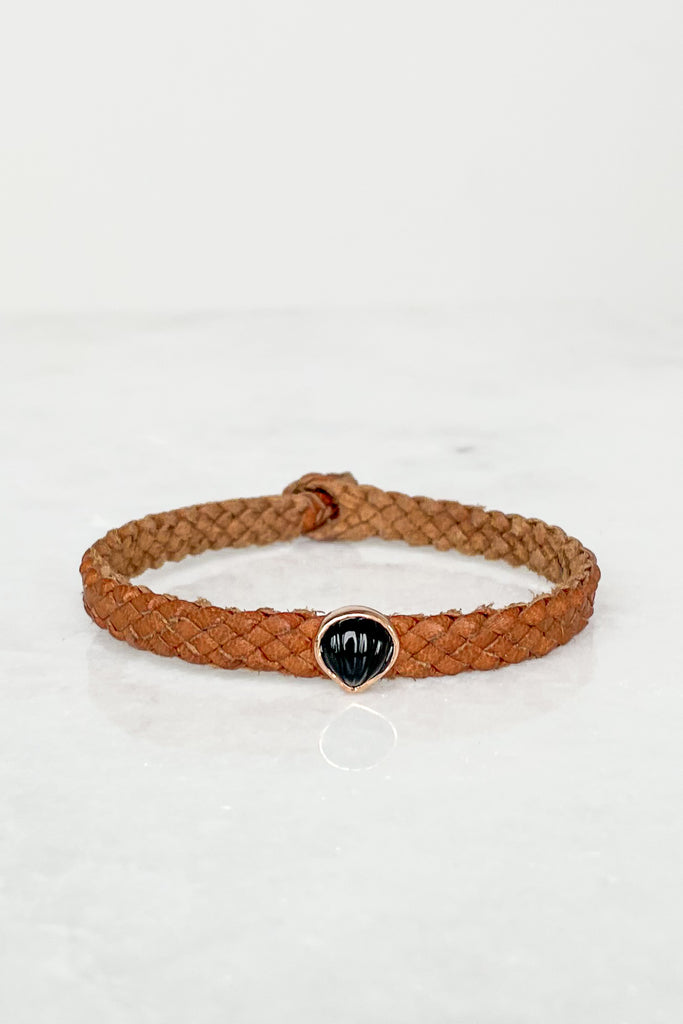 Petite Onyx Anadara on Tan Leather Bracelet