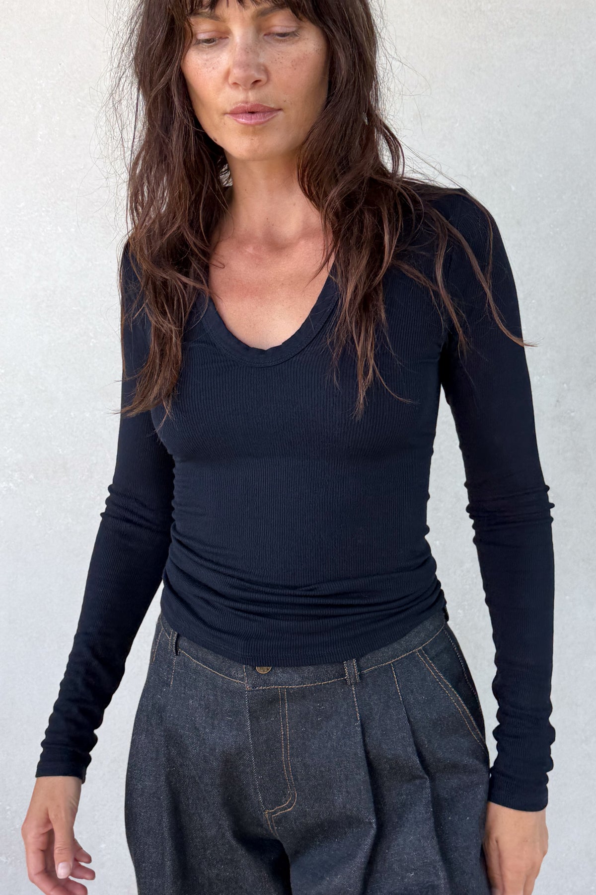 Silk Rib Plunge Neck Tee
