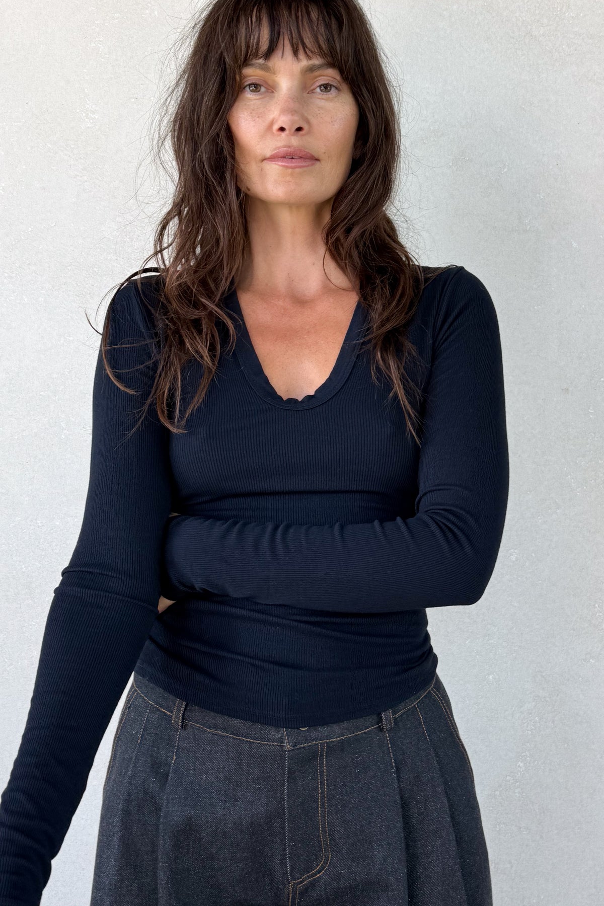 Silk Rib Plunge Neck Tee