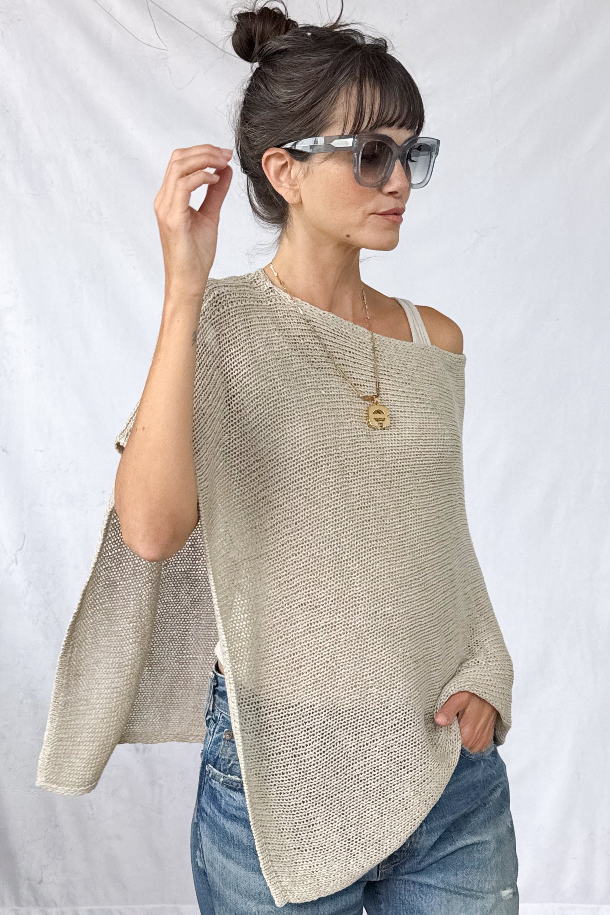 Linen Open Knit Poncho