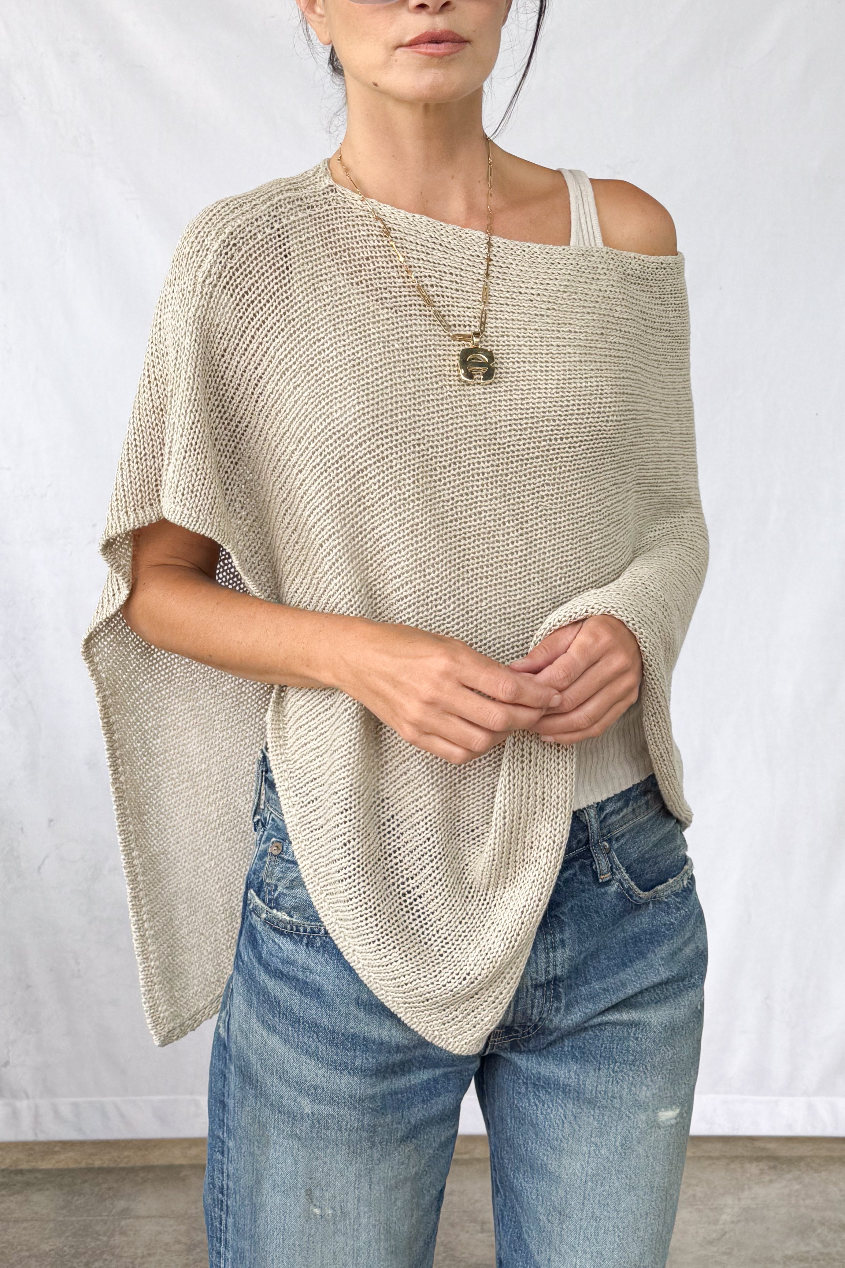 Linen Open Knit Poncho
