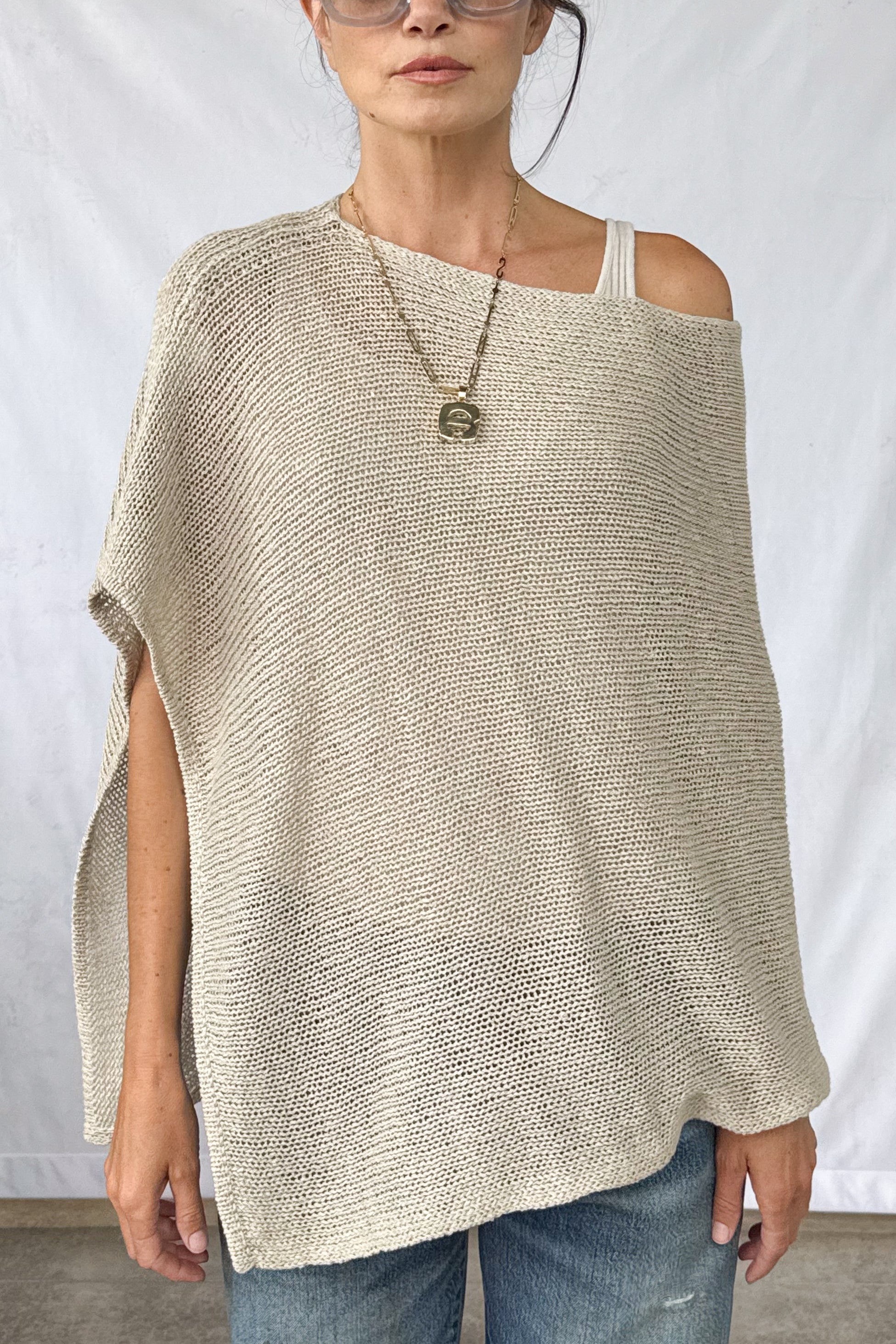 Linen Open Knit Poncho