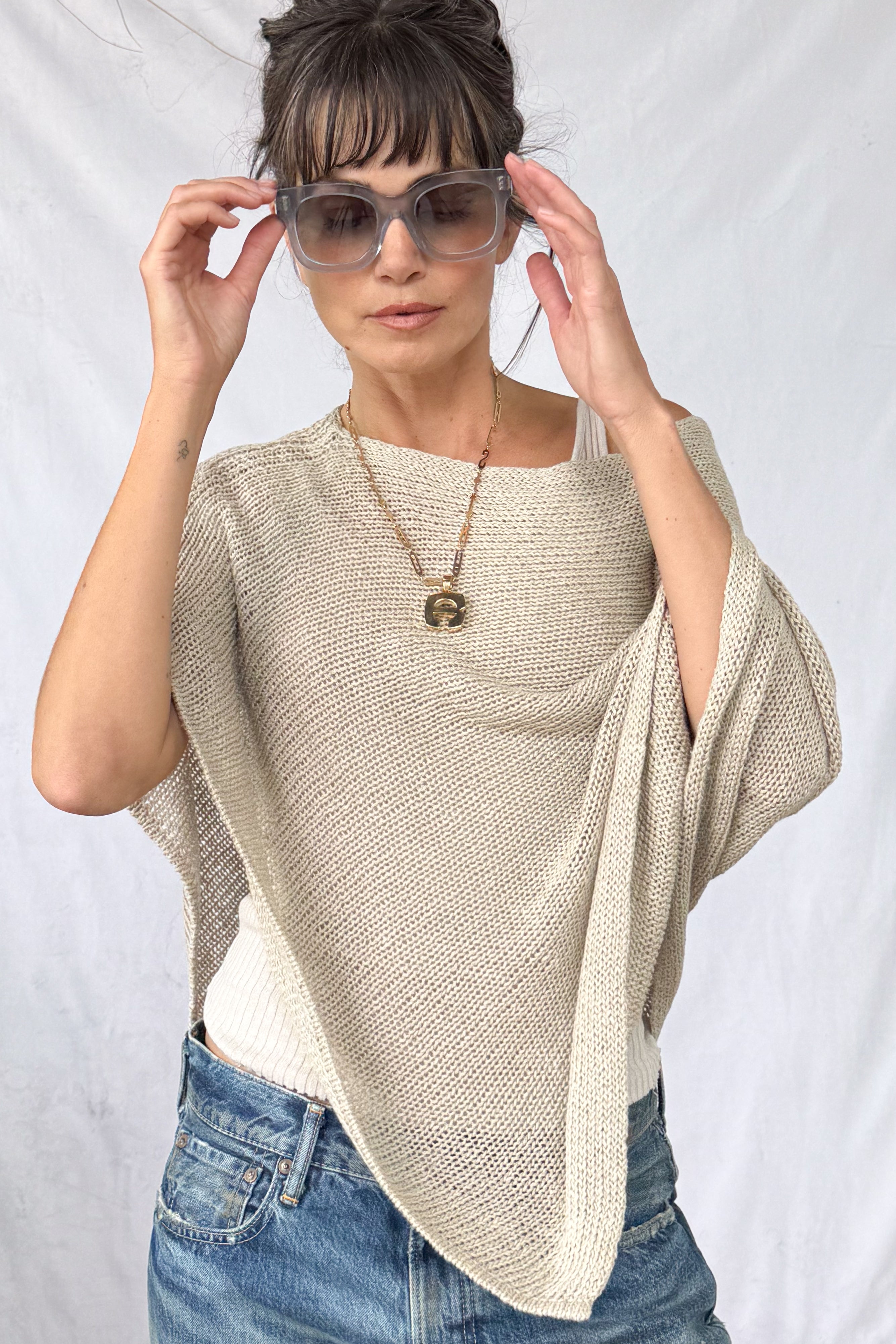 Linen Open Knit Poncho