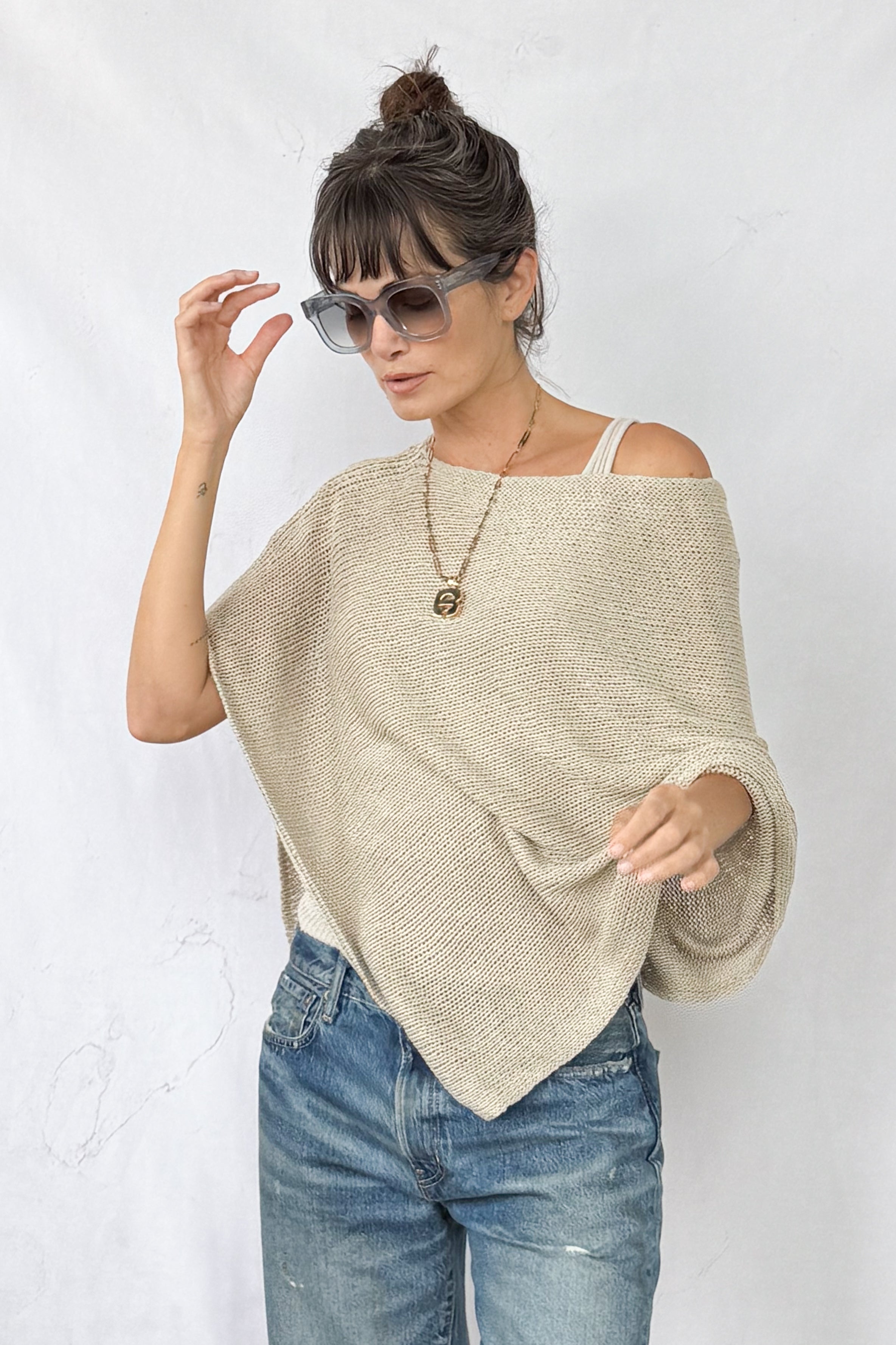 Linen Open Knit Poncho