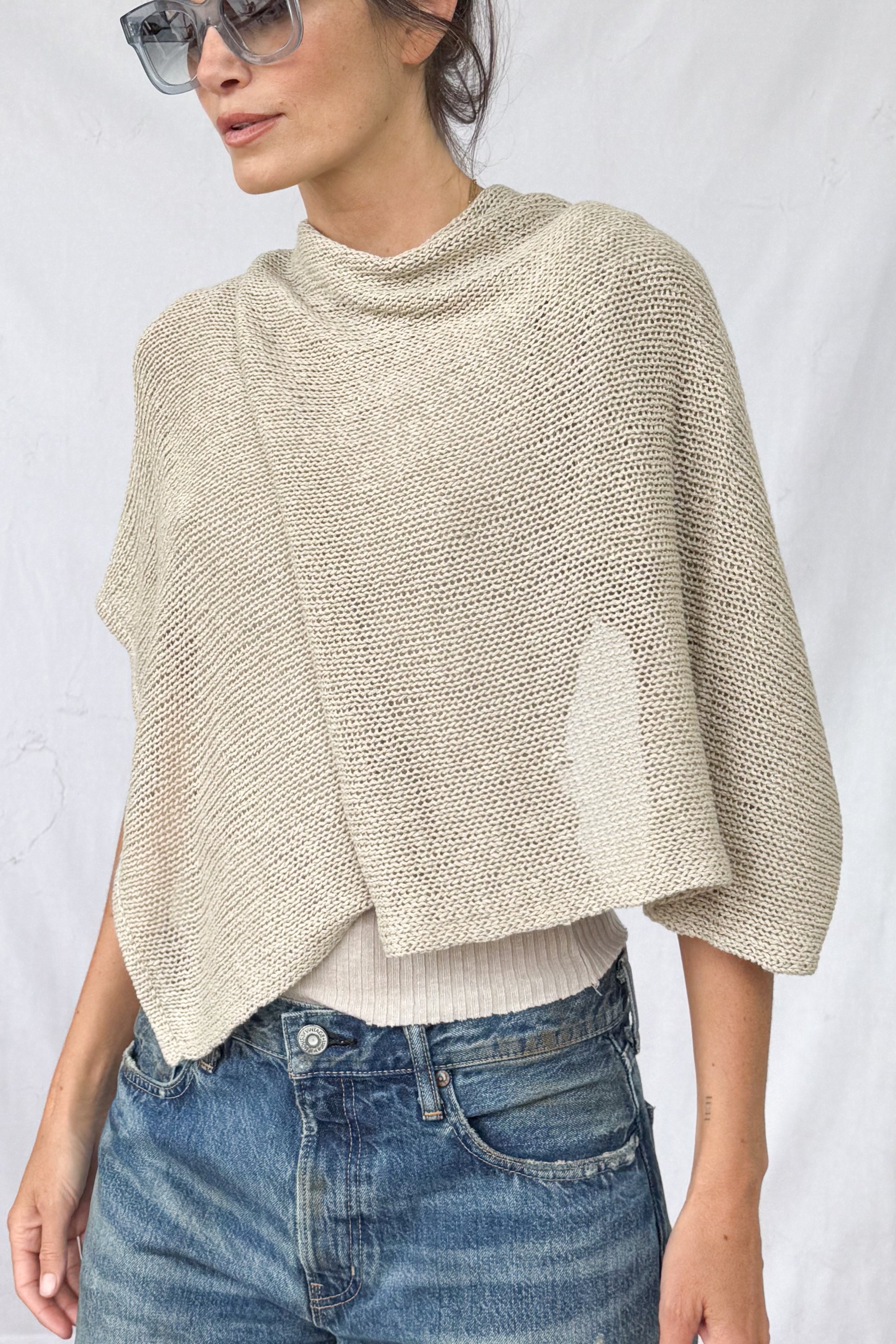 Linen Open Knit Poncho