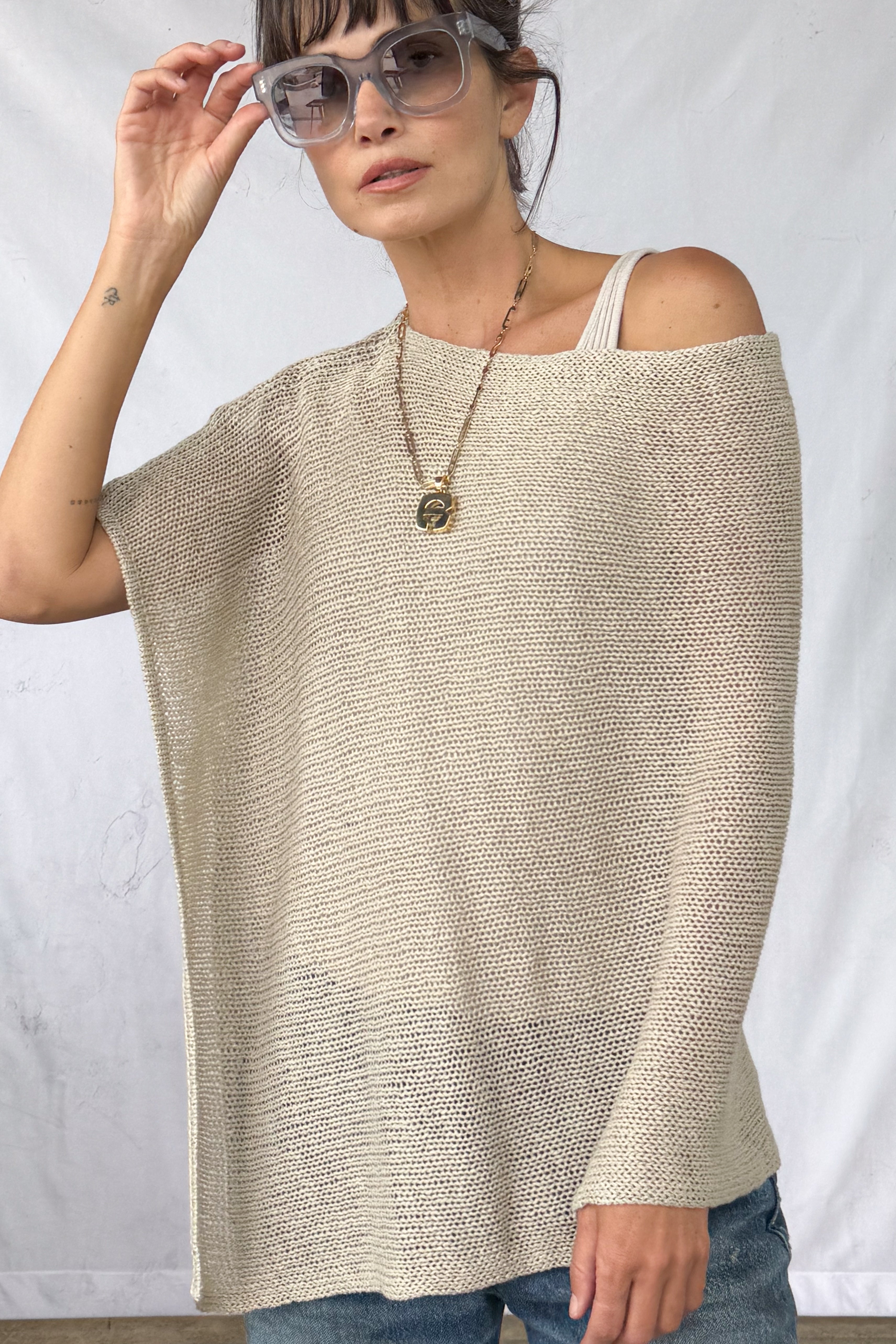Linen Open Knit Poncho