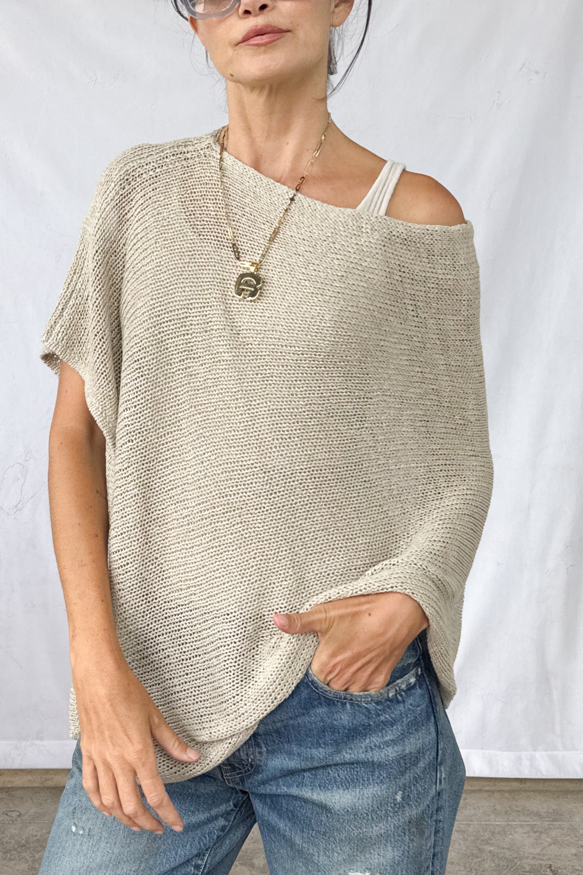 Linen Open Knit Poncho