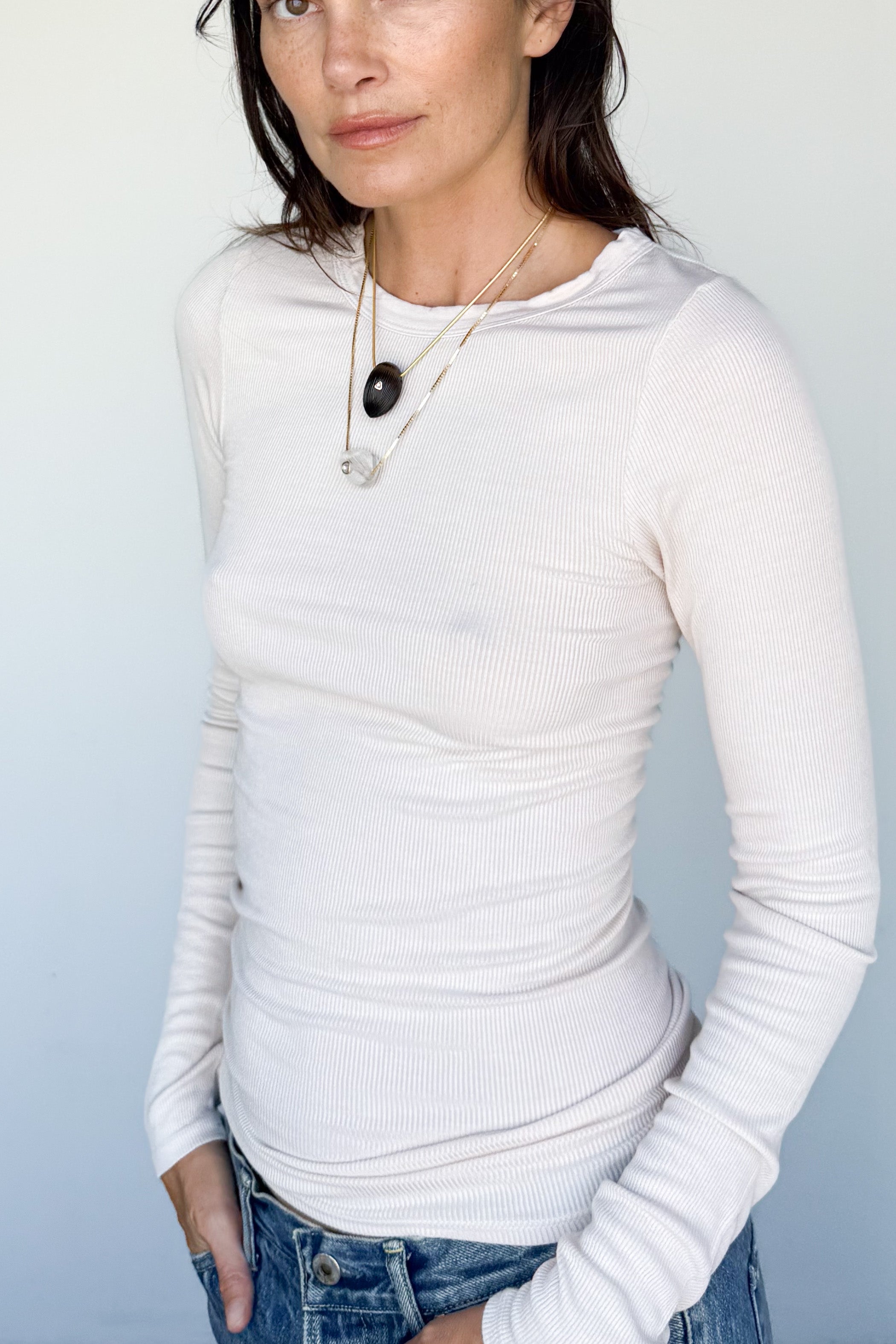 Silk Rib Fitted Crewneck
