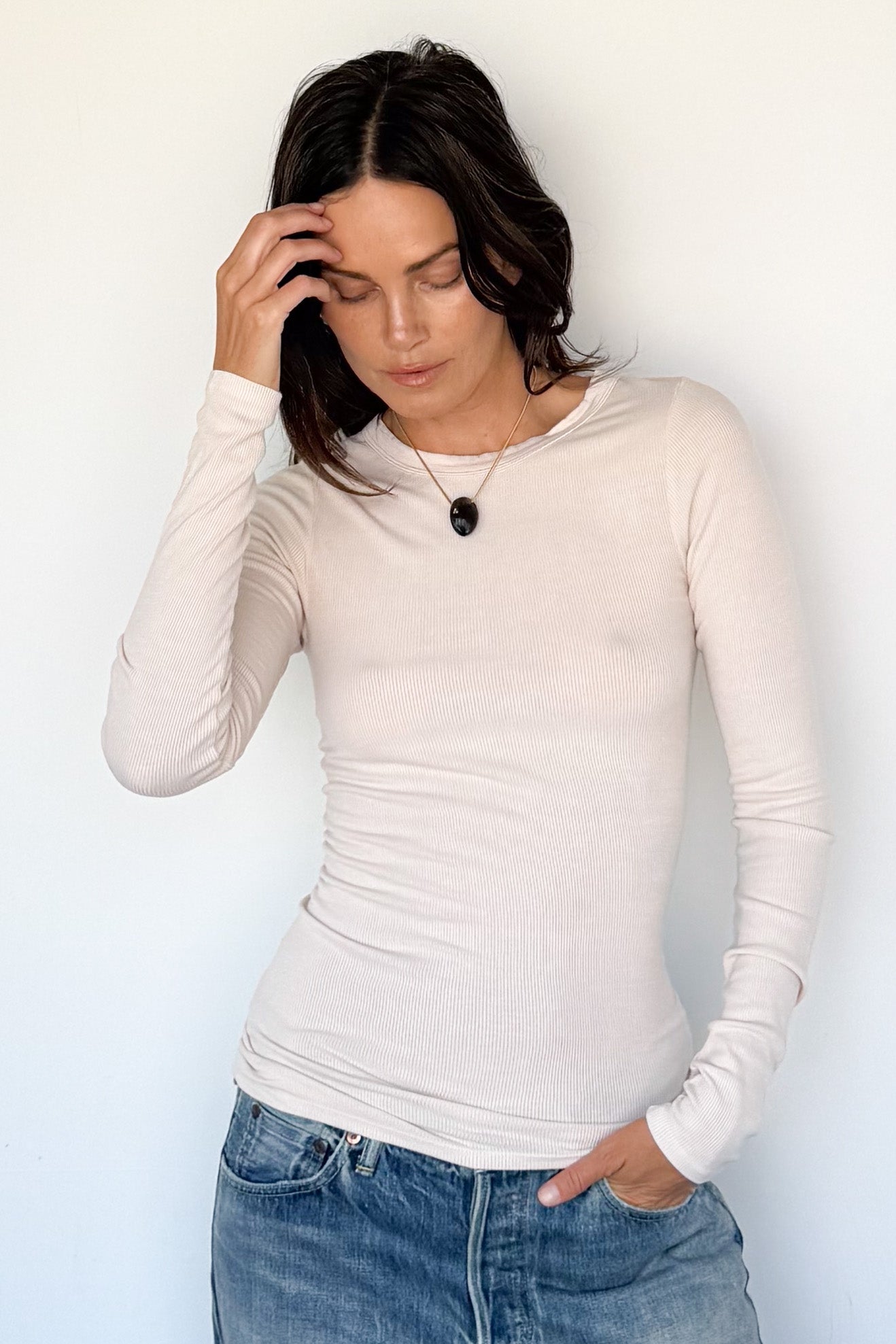 Silk Rib Fitted Crewneck