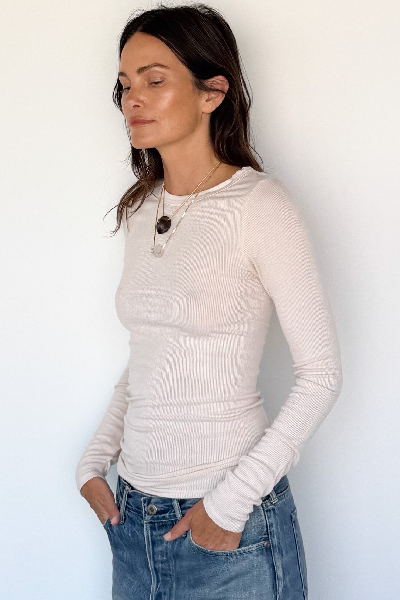 Silk Rib Fitted Crewneck