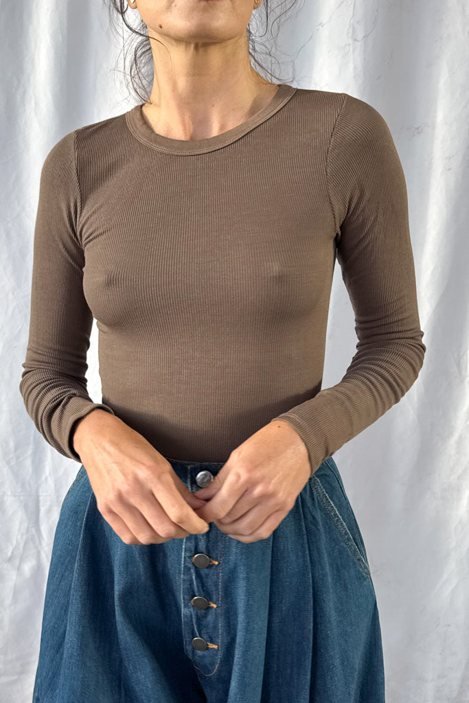 Silk Rib Fitted Crewneck