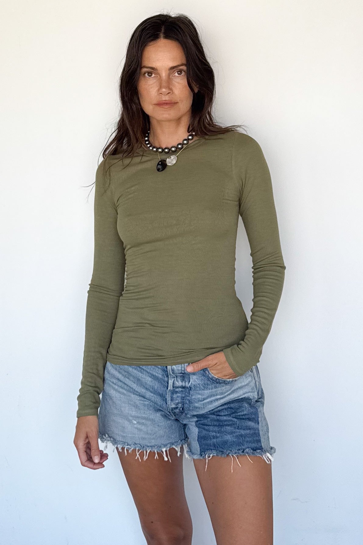 Silk Rib Fitted Crewneck