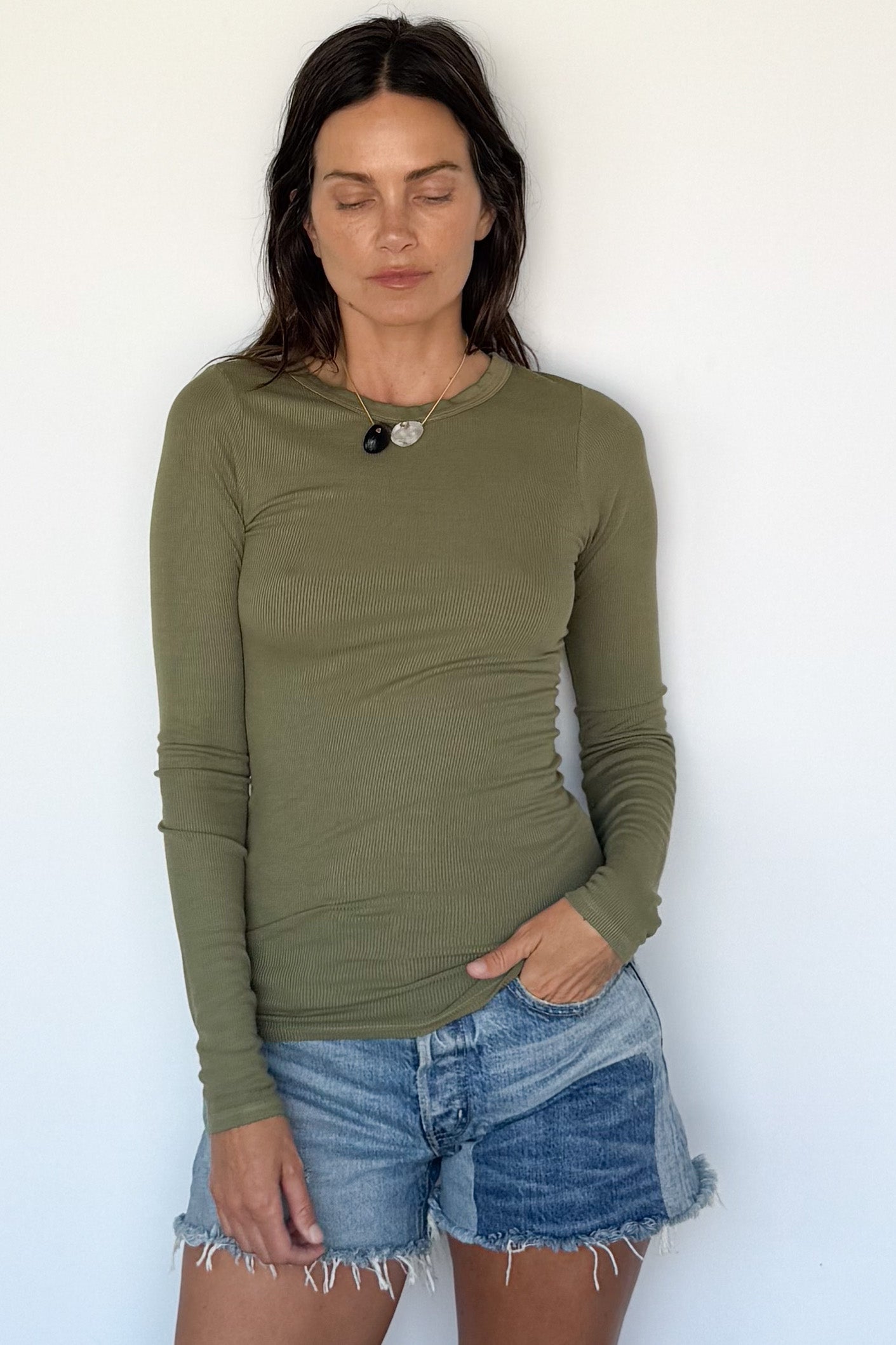 Silk Rib Fitted Crewneck
