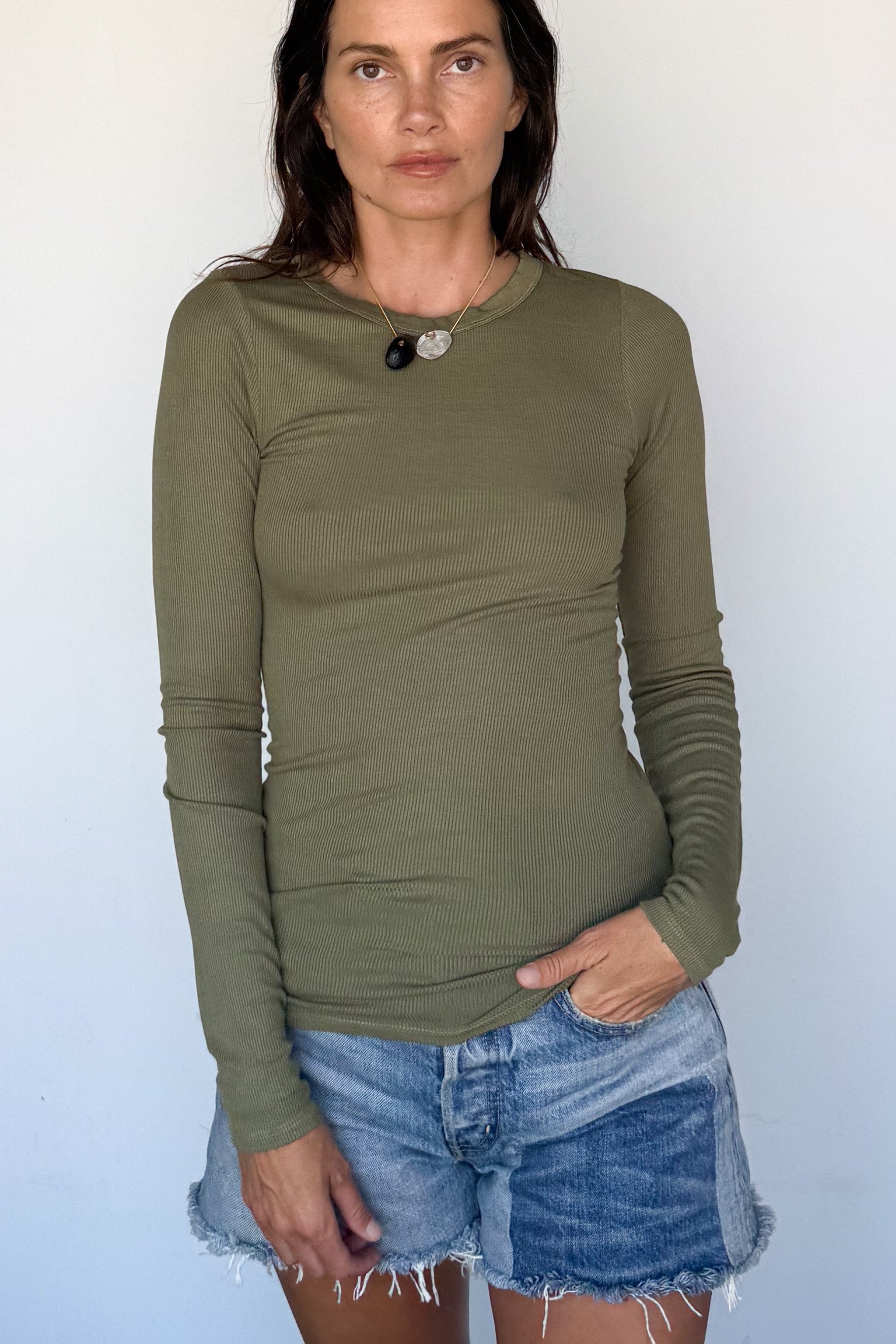 Silk Rib Fitted Crewneck