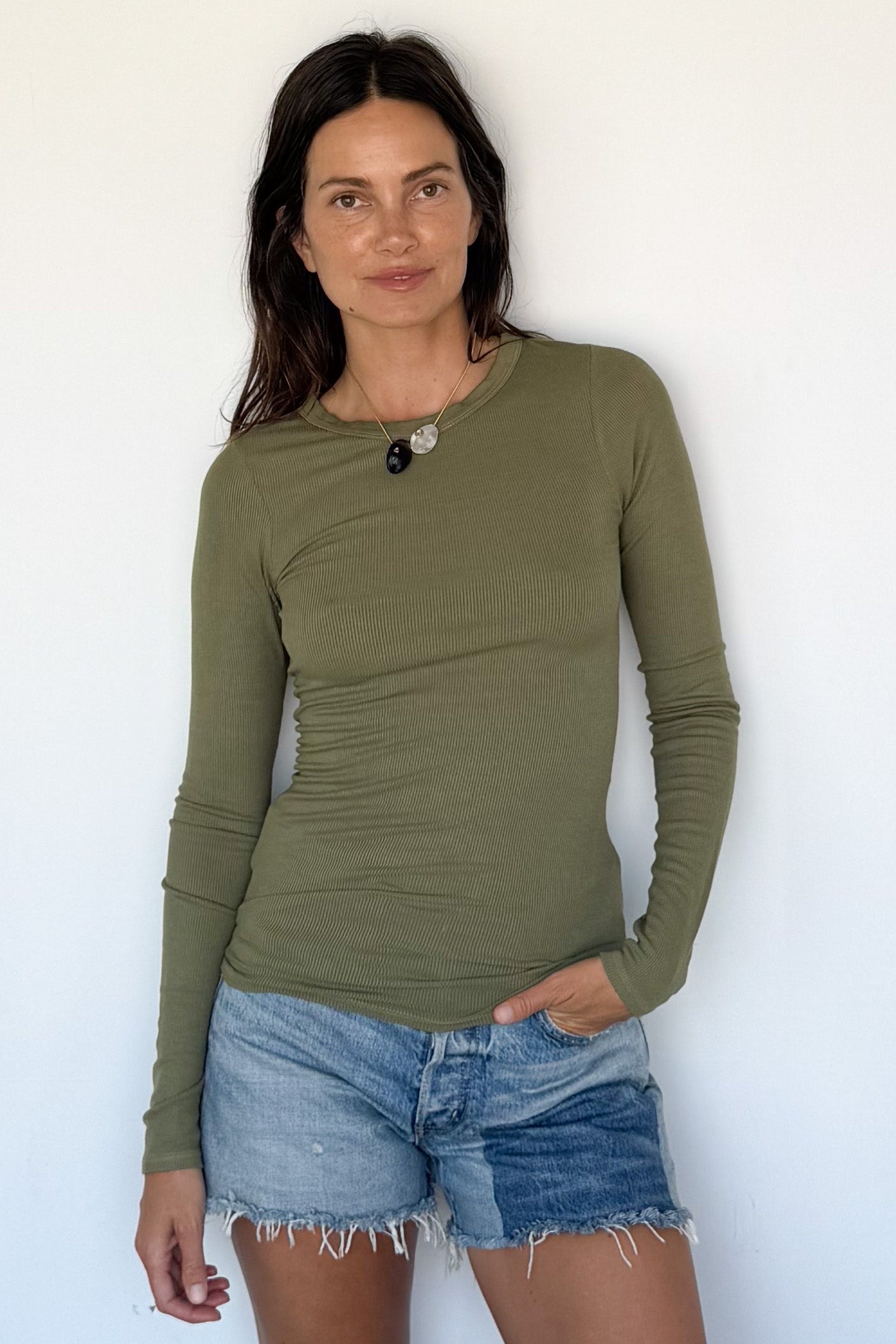 Silk Rib Fitted Crewneck