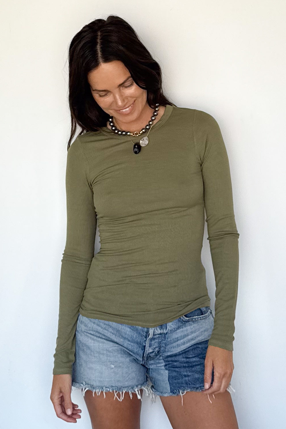 Silk Rib Fitted Crewneck