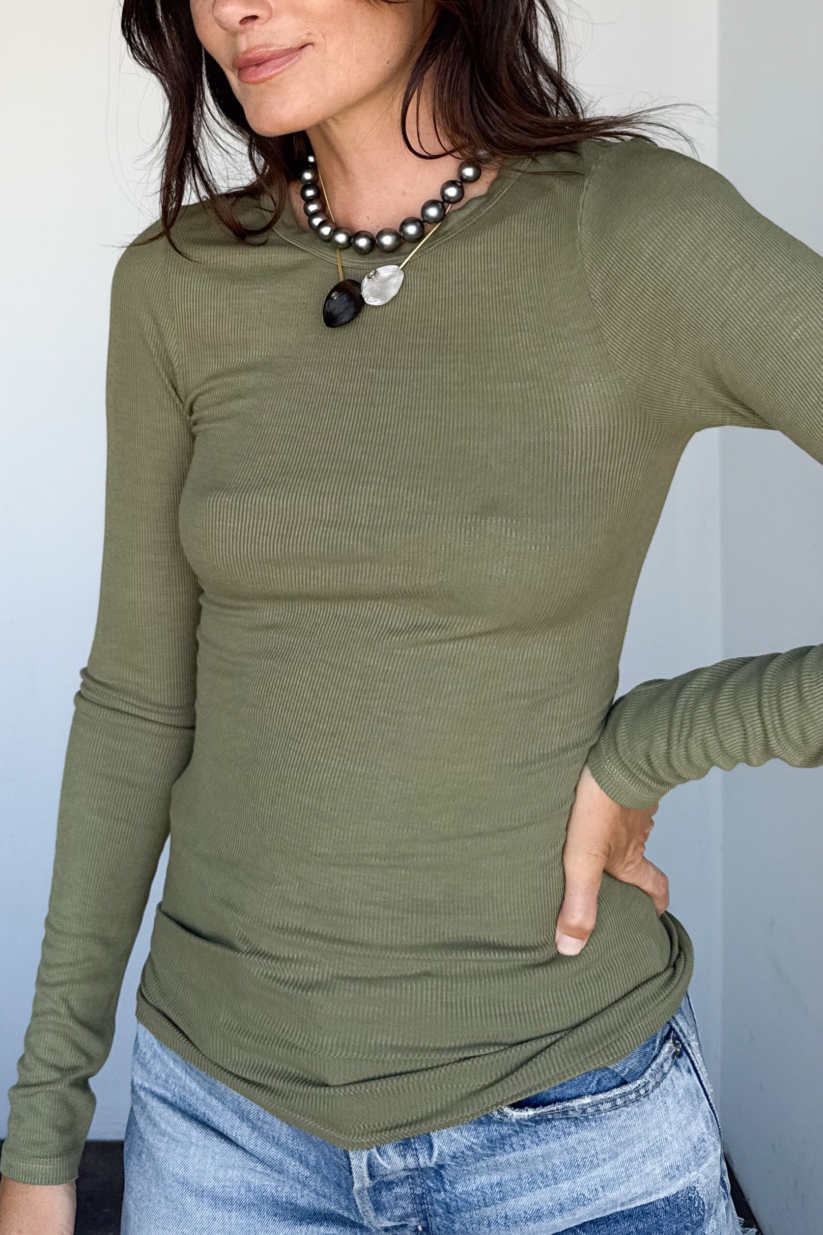 Silk Rib Fitted Crewneck