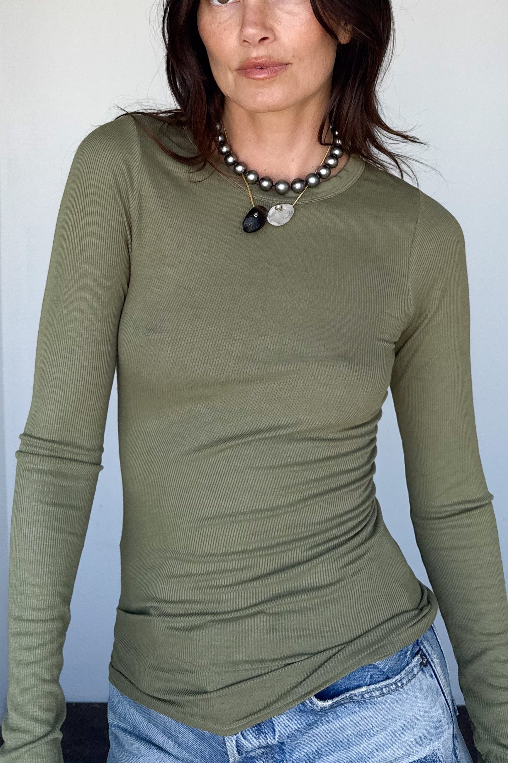 Silk Rib Fitted Crewneck
