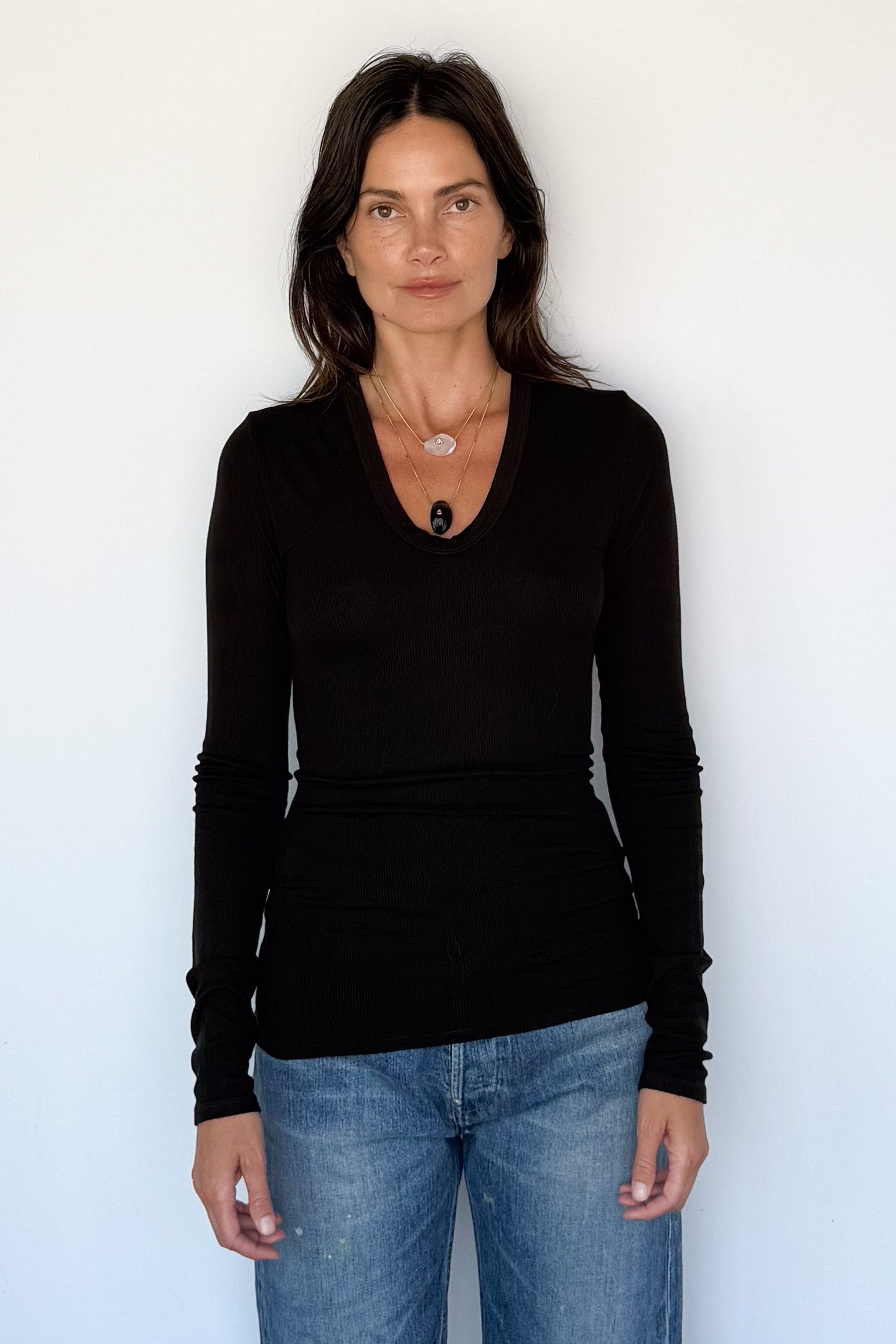 Silk Rib Fitted Plunge Neck