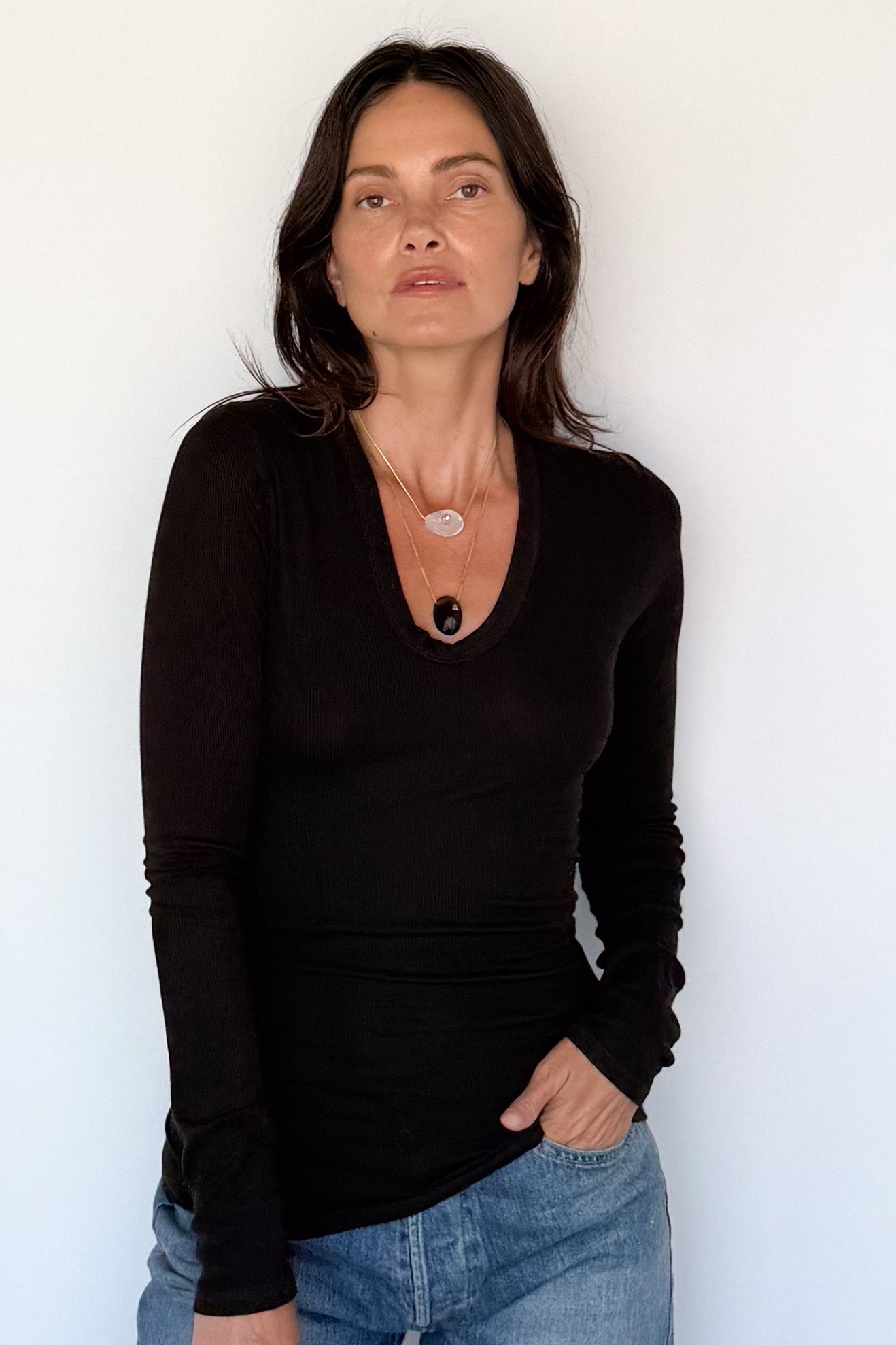 Silk Rib Fitted Plunge Neck