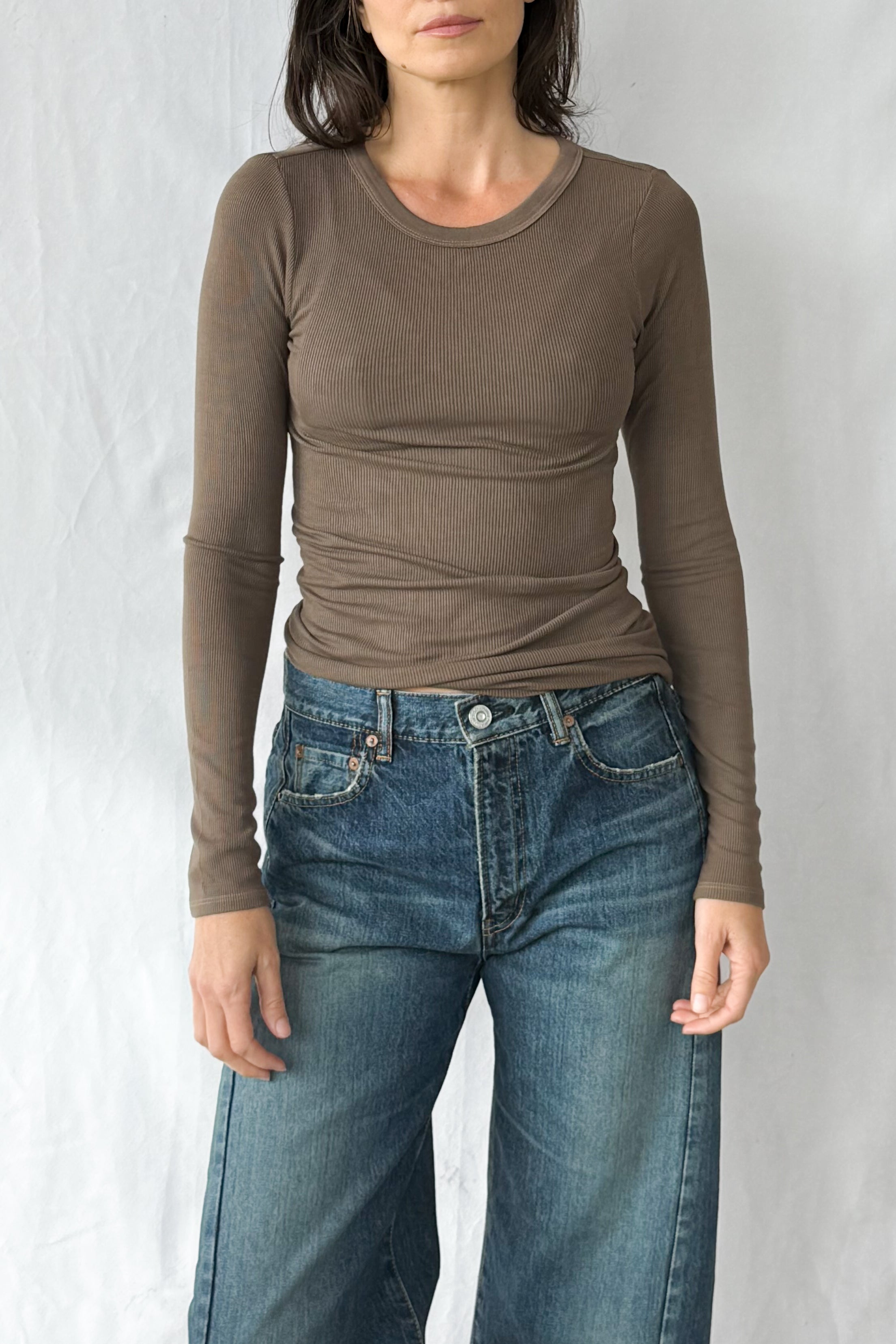 Silk Rib Fitted Crewneck