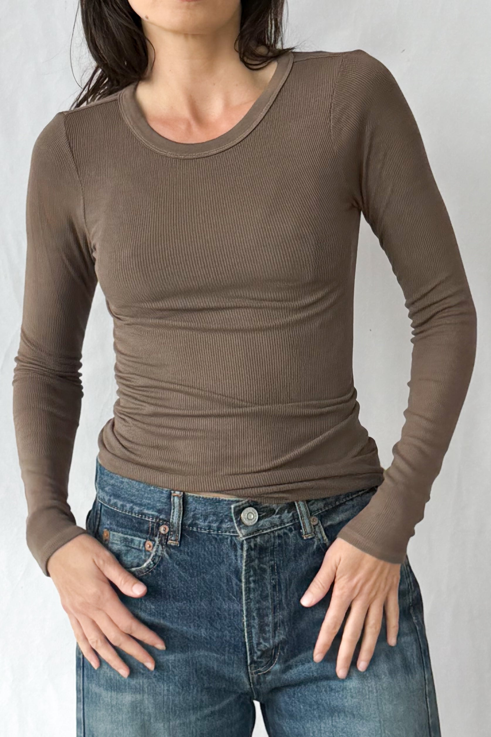 Silk Rib Fitted Crewneck