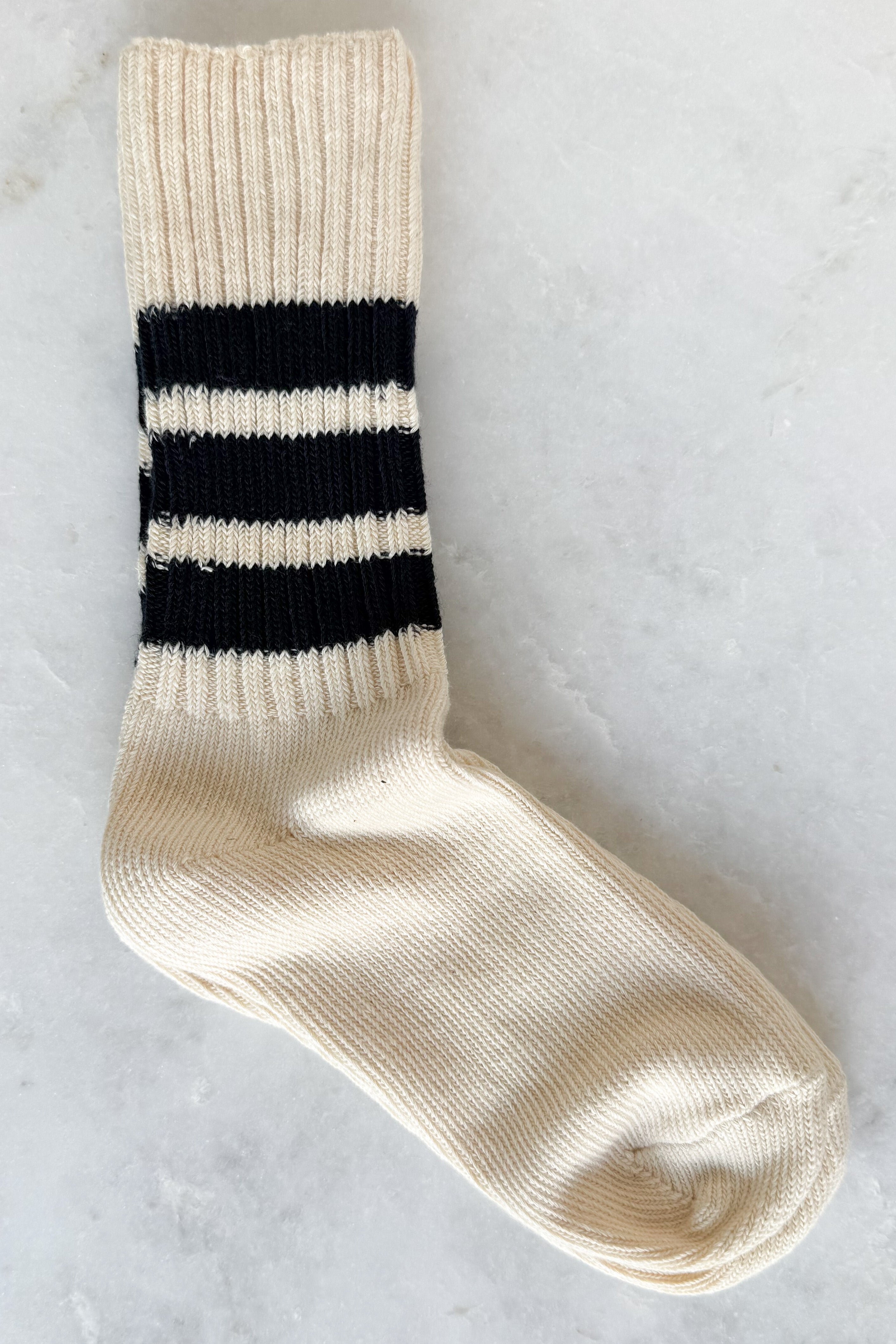 Ecru & Navy Blue Stripe Crew Socks