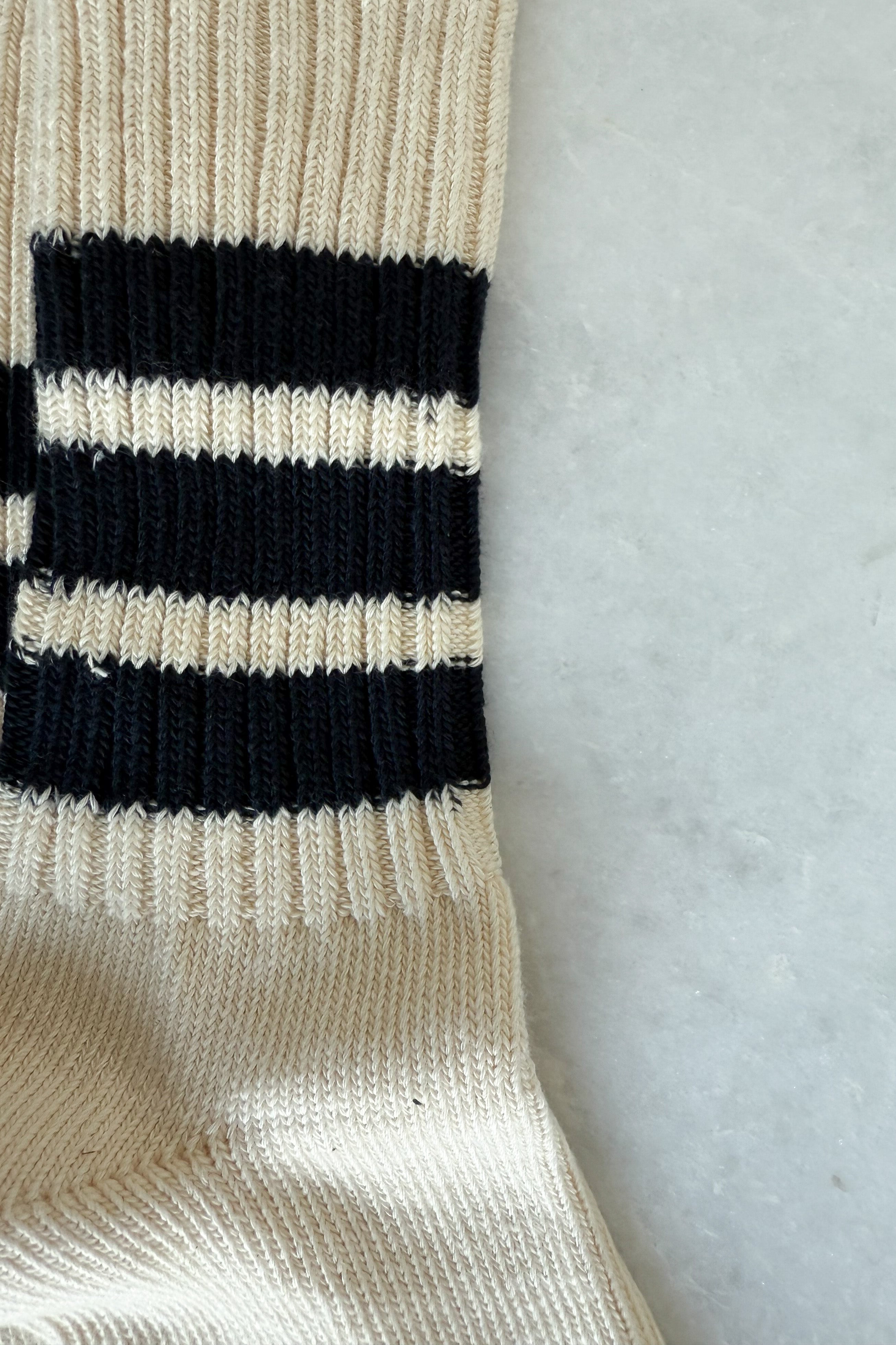 Ecru & Navy Blue Stripe Crew Socks