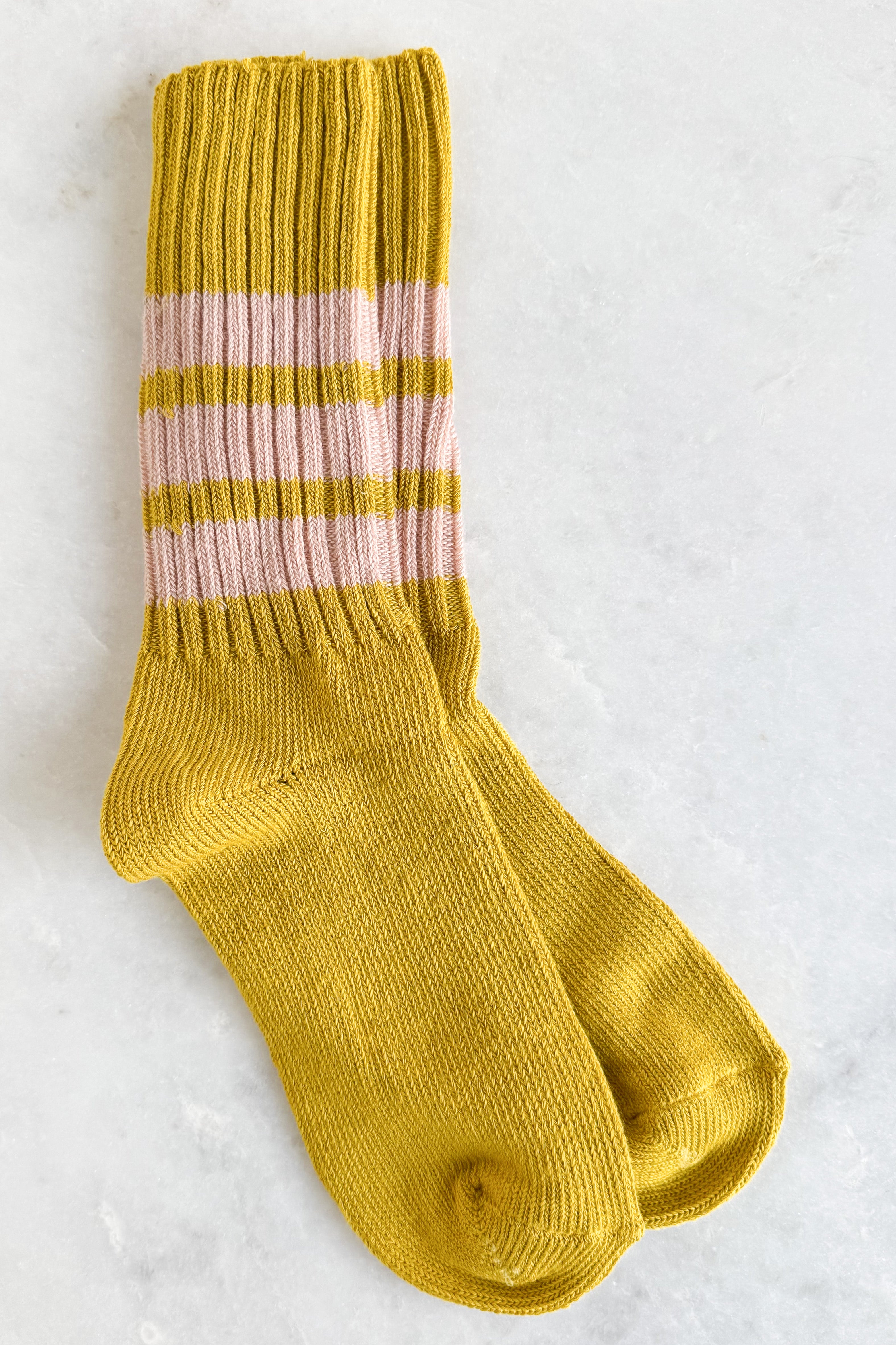Yellow & Pink Stripe Crew Socks