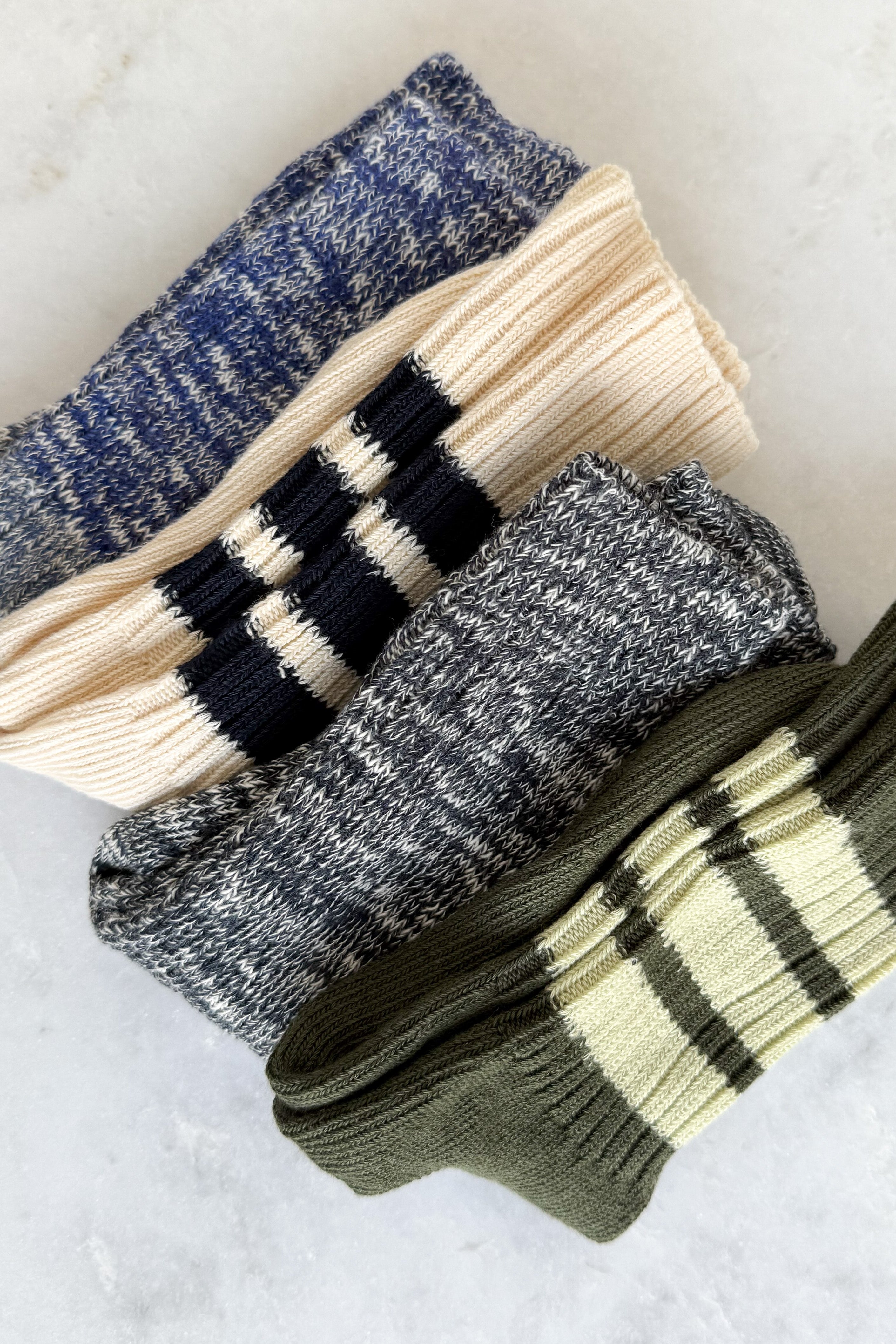 Ecru & Navy Blue Stripe Crew Socks