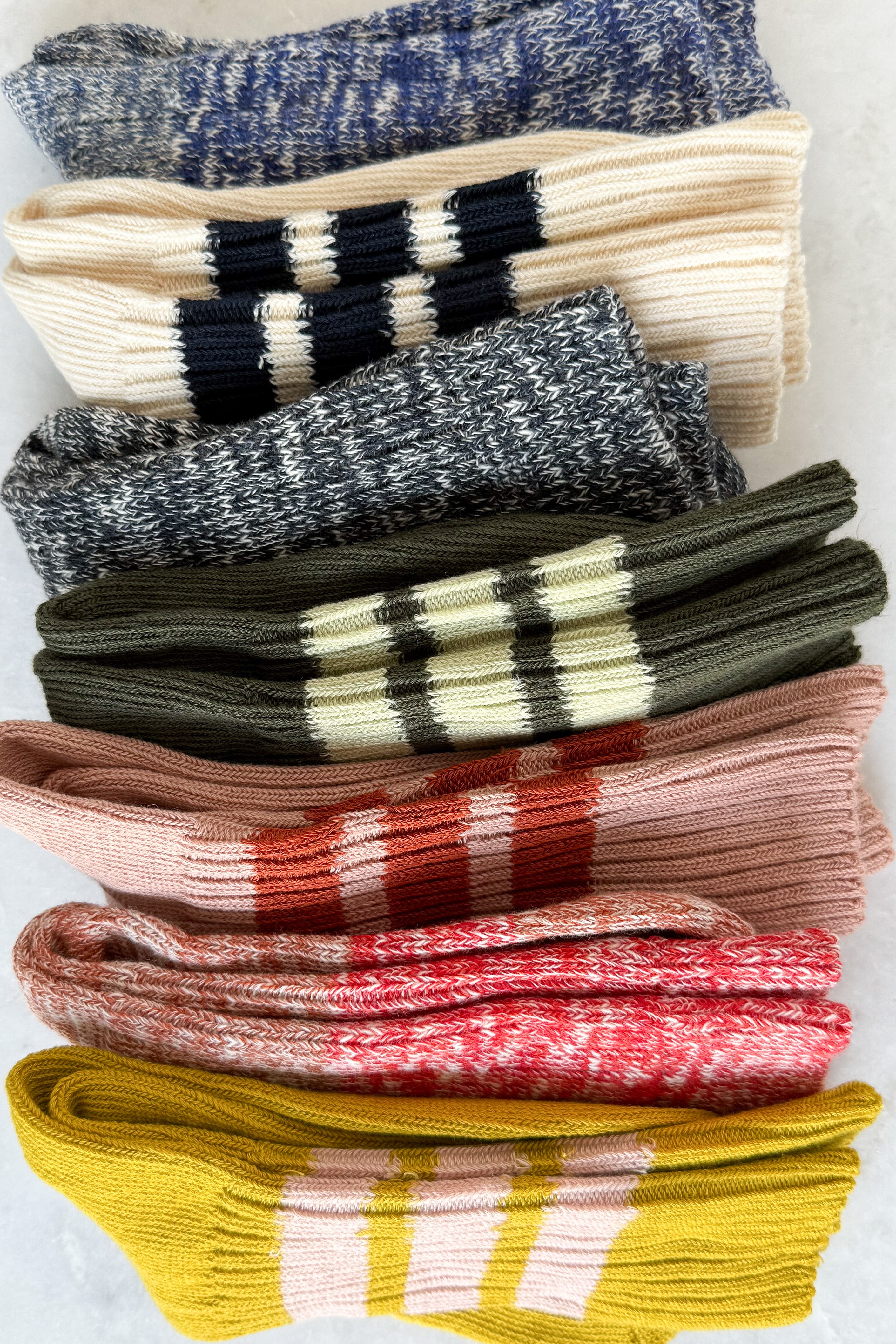 Ecru & Navy Blue Stripe Crew Socks