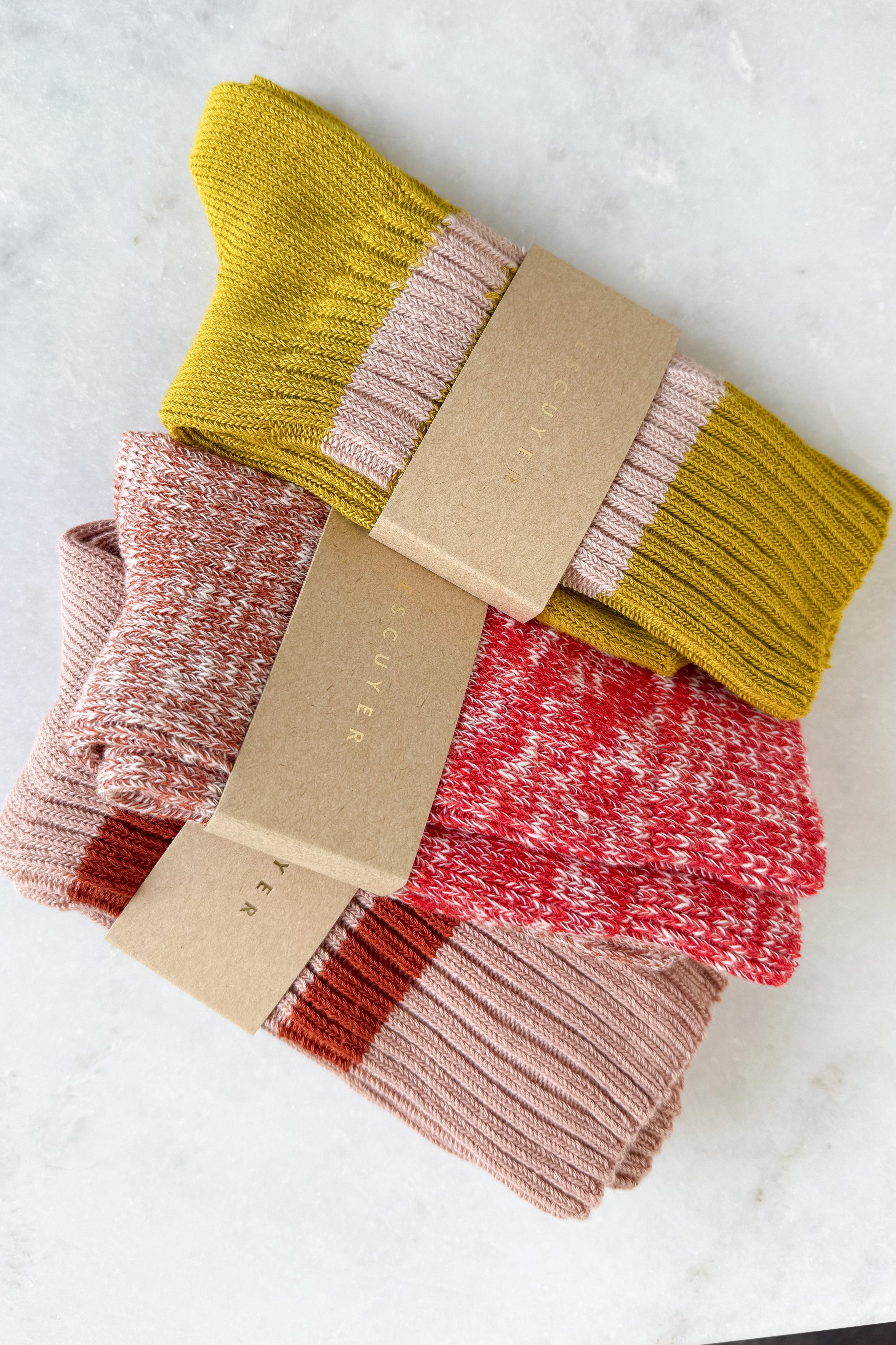 Yellow & Pink Stripe Crew Socks