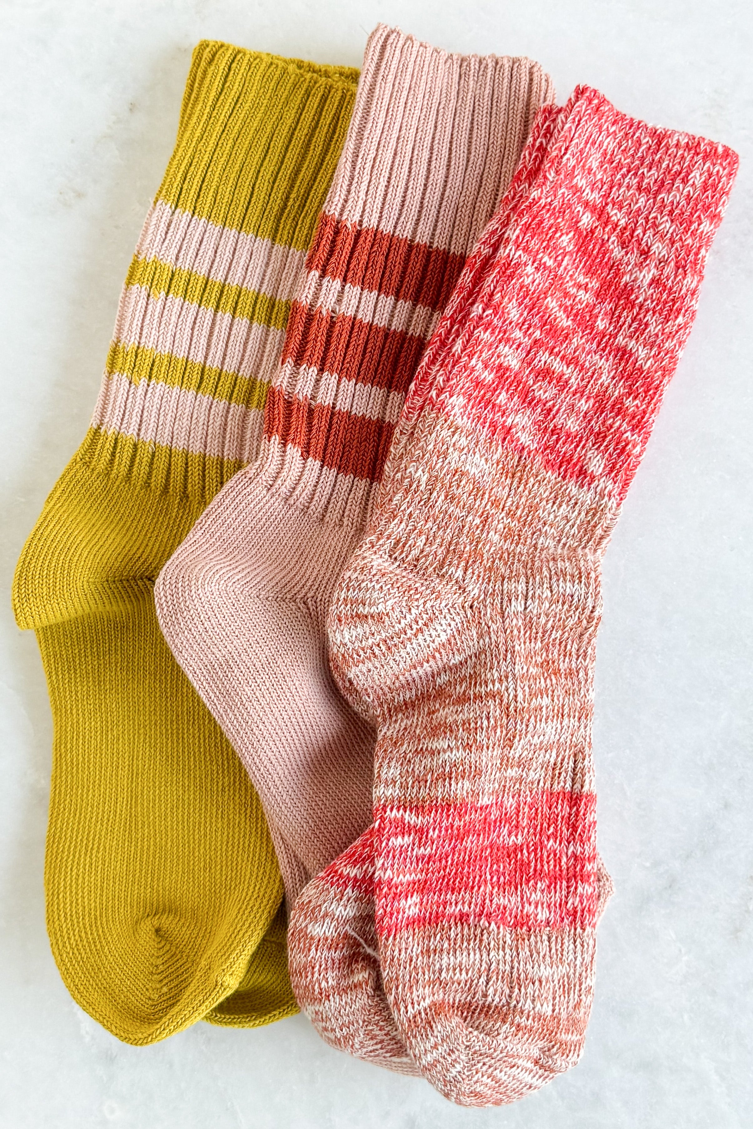 Yellow & Pink Stripe Crew Socks