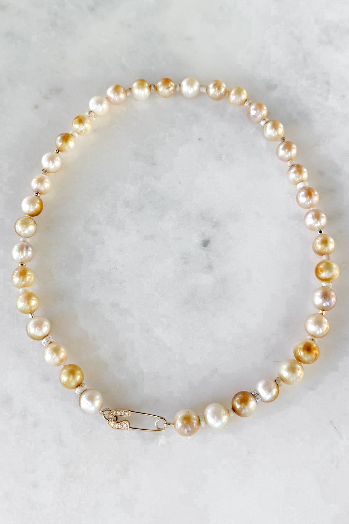 Golden White Nila Pearl Necklace With Pave Pin Clasp