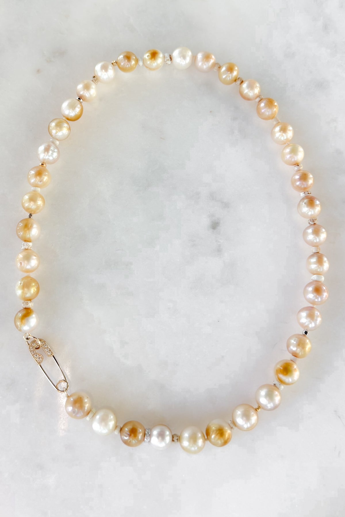 Golden White Nila Pearl Necklace With Pave Pin Clasp