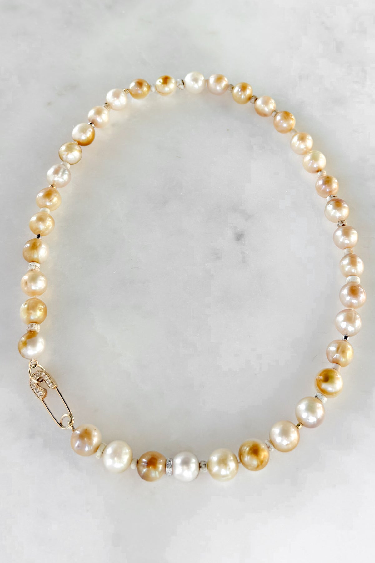 Golden White Nila Pearl Necklace With Pave Pin Clasp