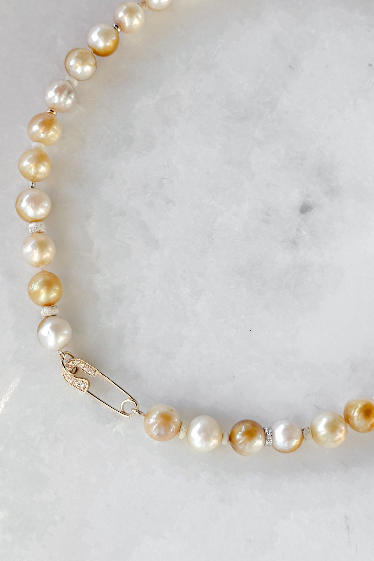 Golden White Nila Pearl Necklace With Pave Pin Clasp