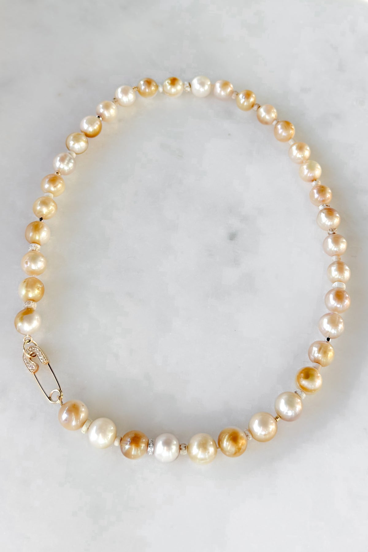 Golden White Nila Pearl Necklace With Pave Pin Clasp
