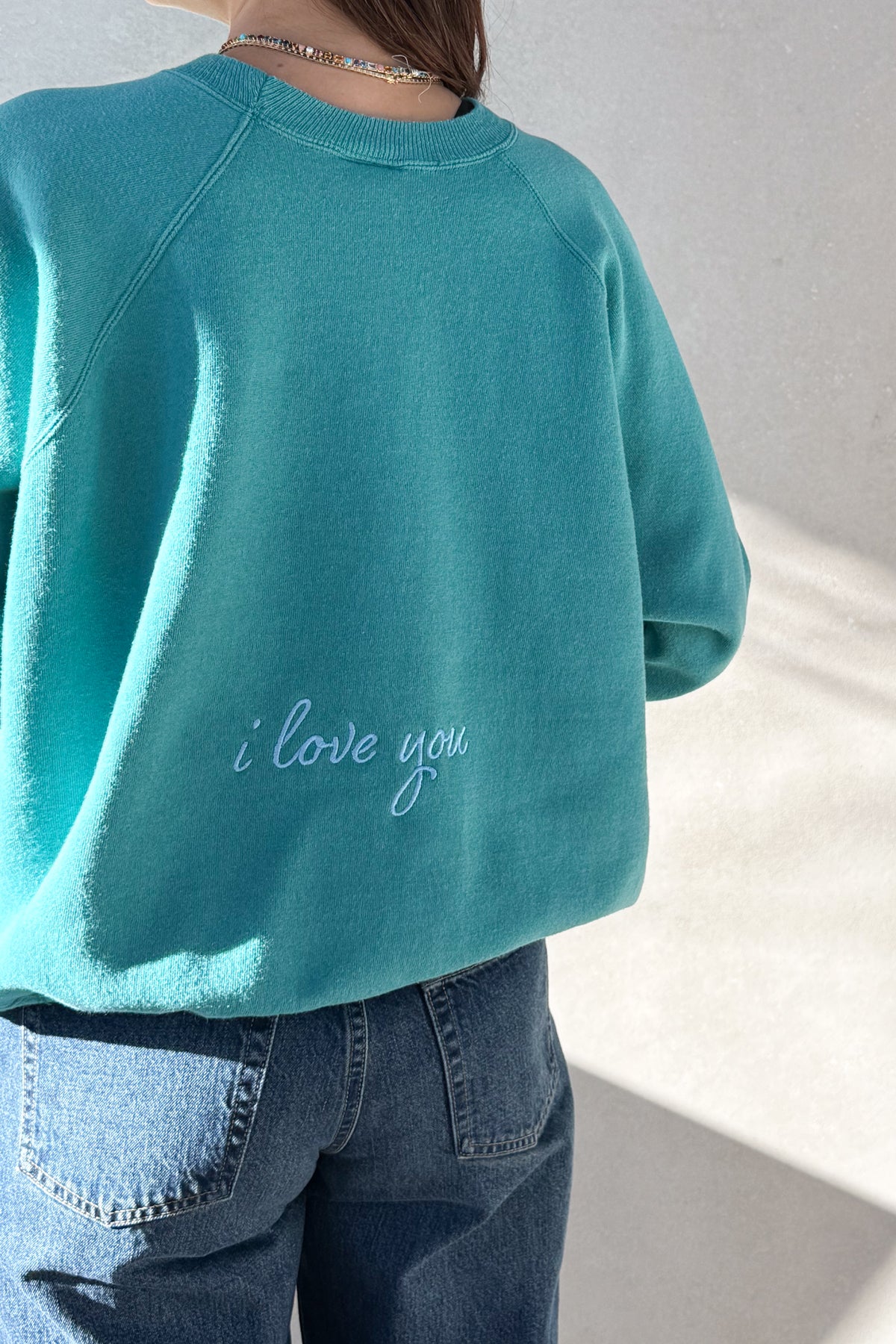 ILY Sweatshirt - Turquoise & Light Blue S/M
