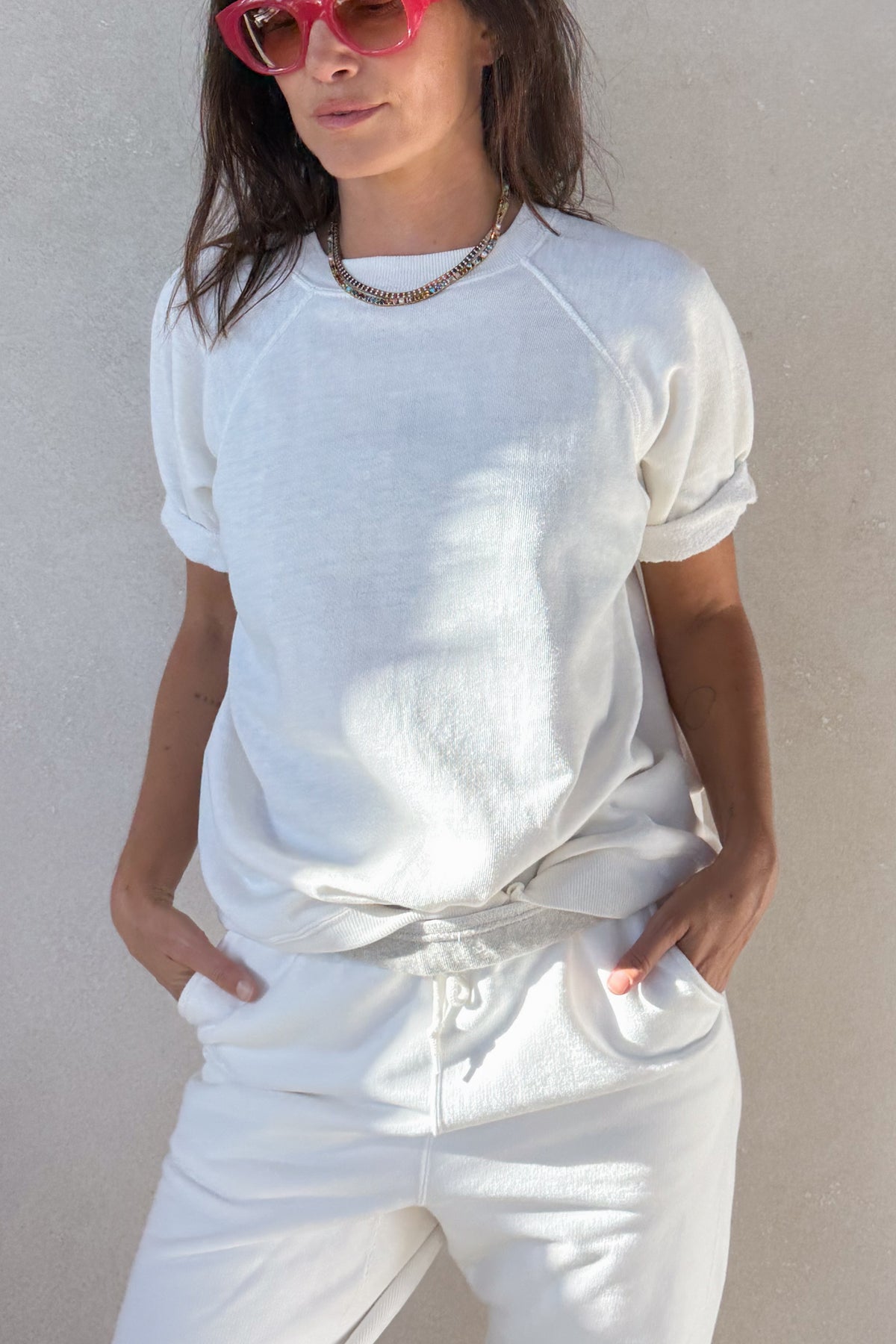 ILY Short Sleeve Sweatshirt - White & Hot Pink XS